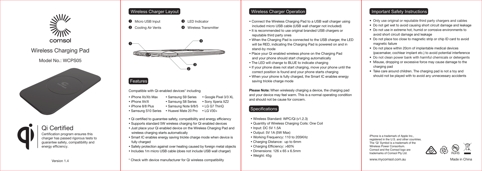 Comsol WCPS05 User Manual