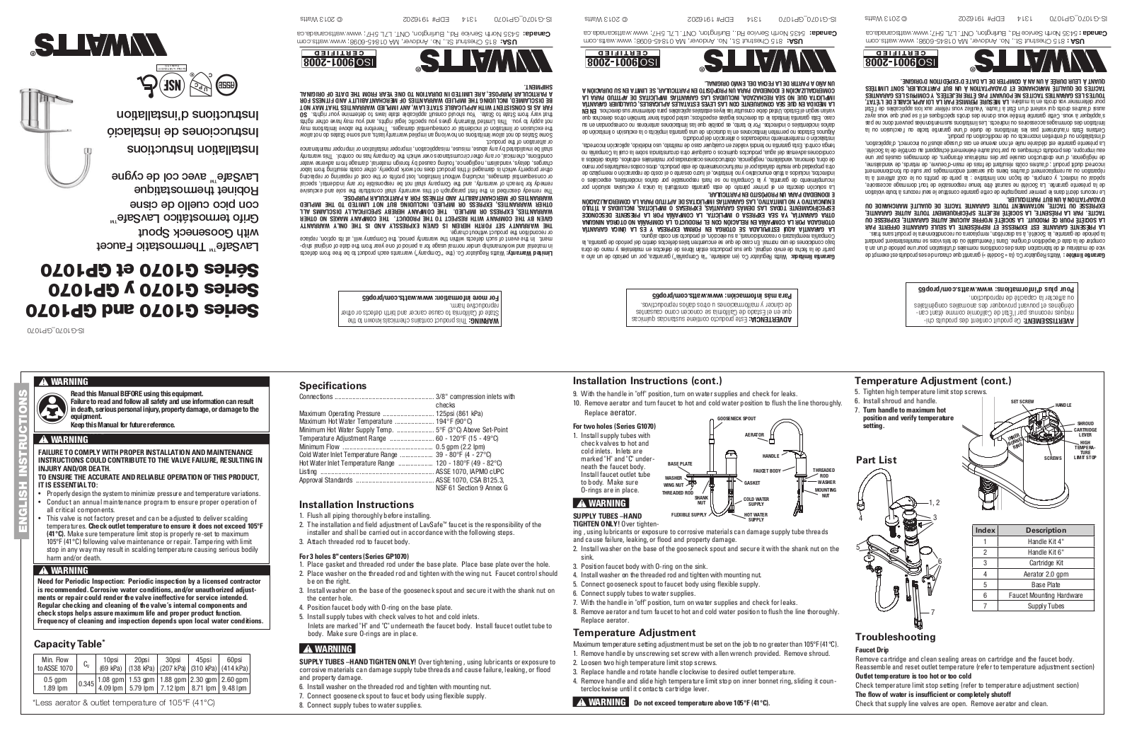 Watts GP1070 User Manual