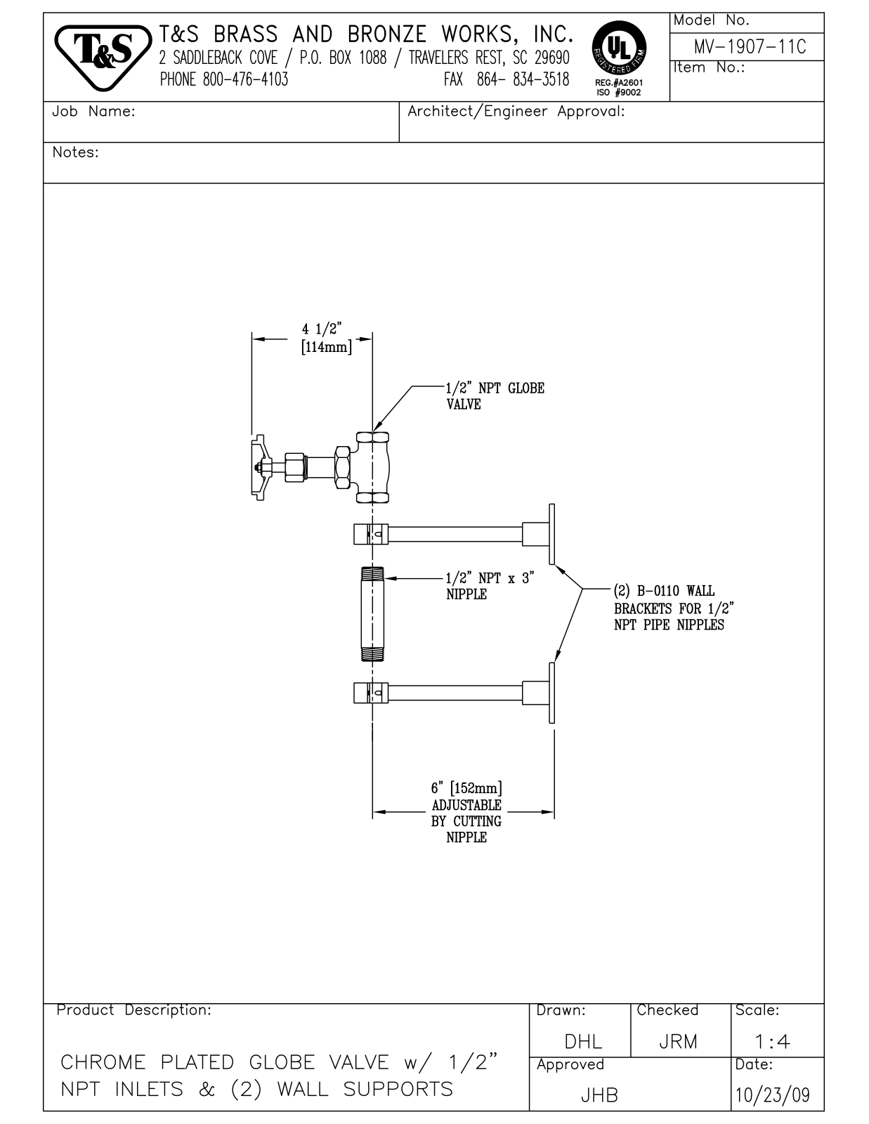 T&S Brass MV-1907-11C User Manual