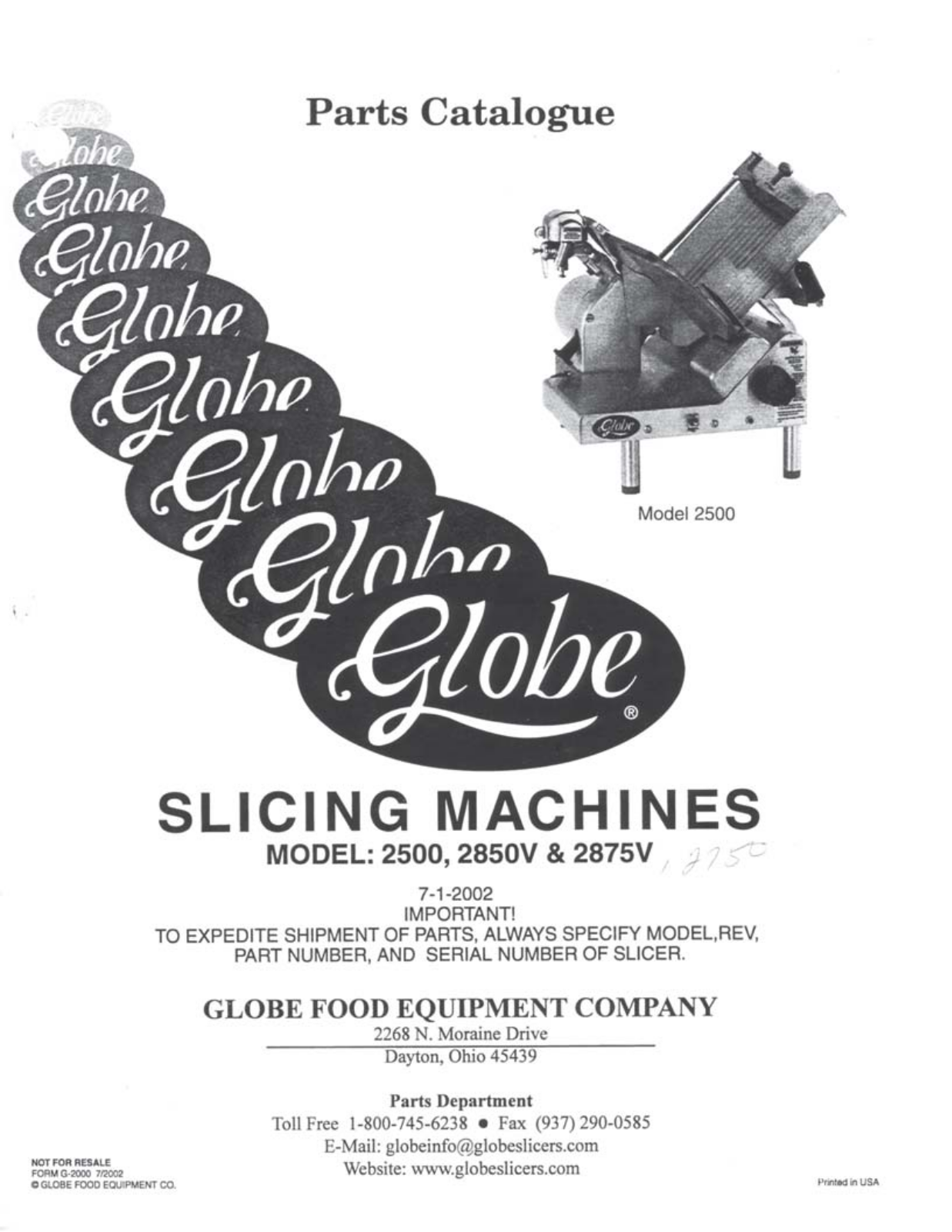 Globe 2500 Parts List