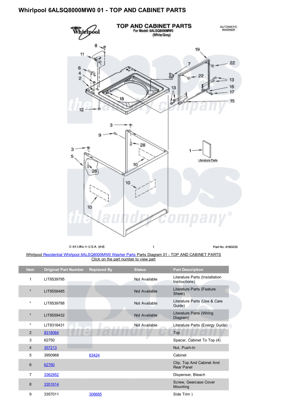 Whirlpool 6ALSQ8000MW0 Parts Diagram