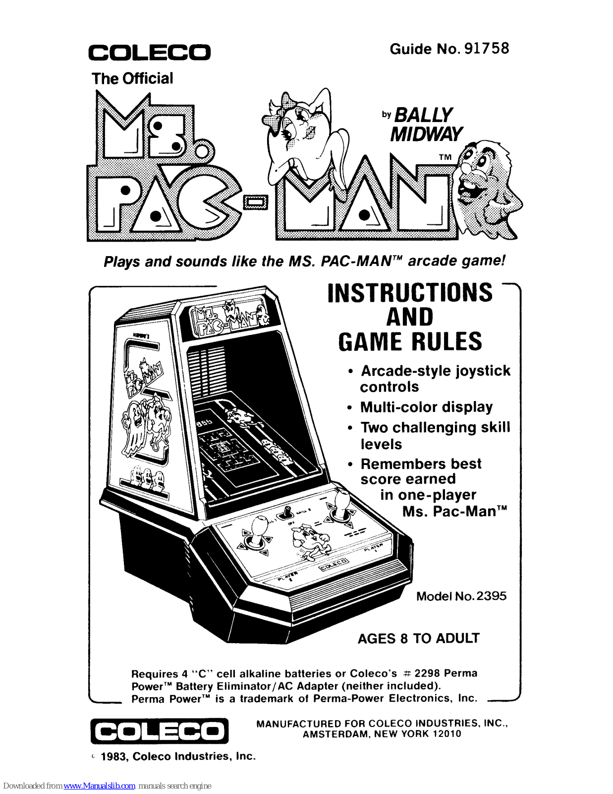 Coleco 2395, Ms. Pac-Man Instructions Manual