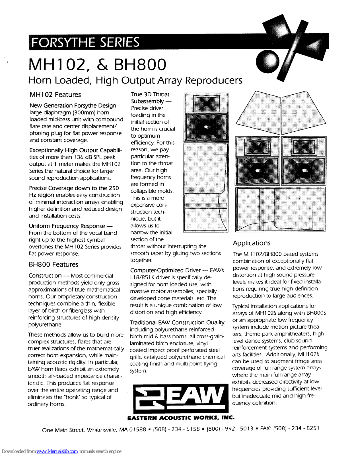 EAW BH800, MH102, BH800P, MH102-90P, MH102-60P Specifications