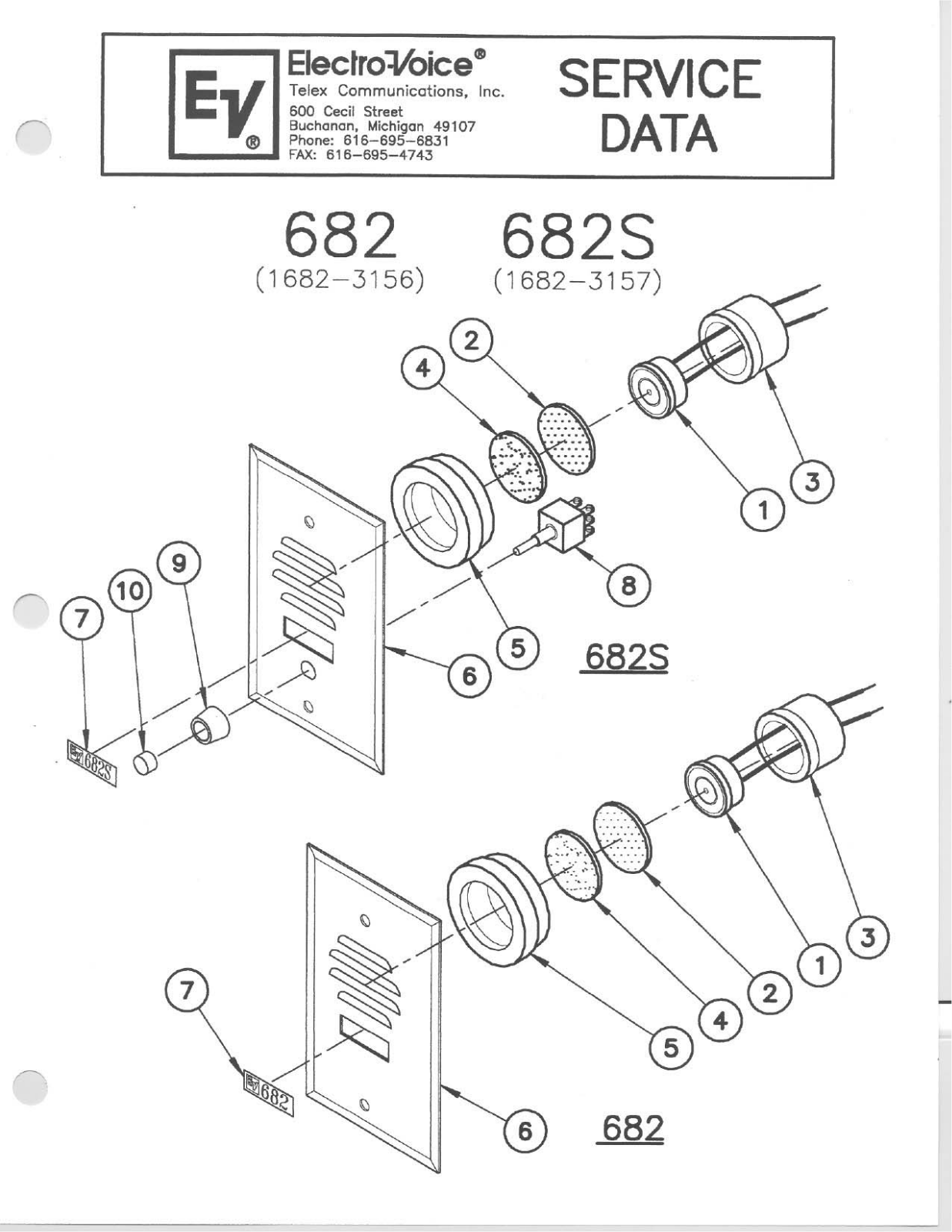 Electro-voice 682, 682S SERVICE DATA