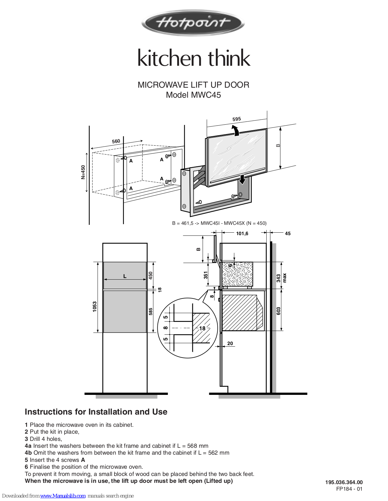 Hotpoint MWC45 Option Installation Manual