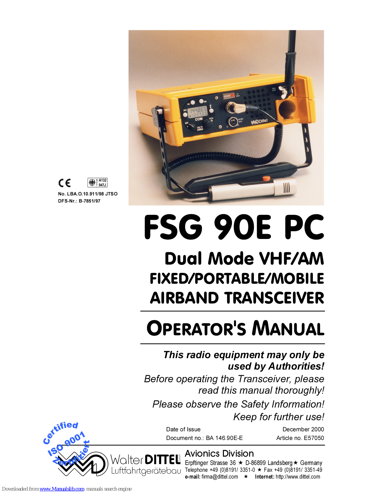 Dittel FSG 90E PC Operator's Manual