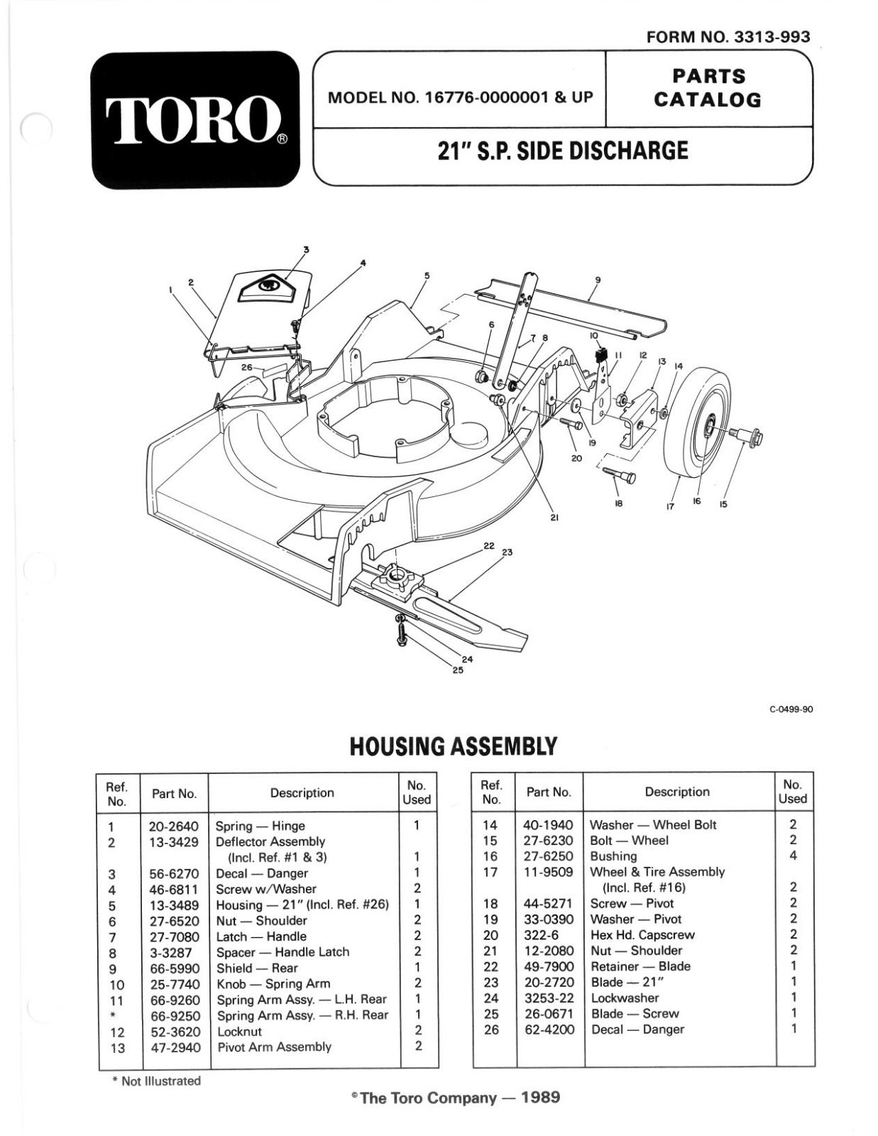 Toro 16212W, 16776 Parts Catalogue