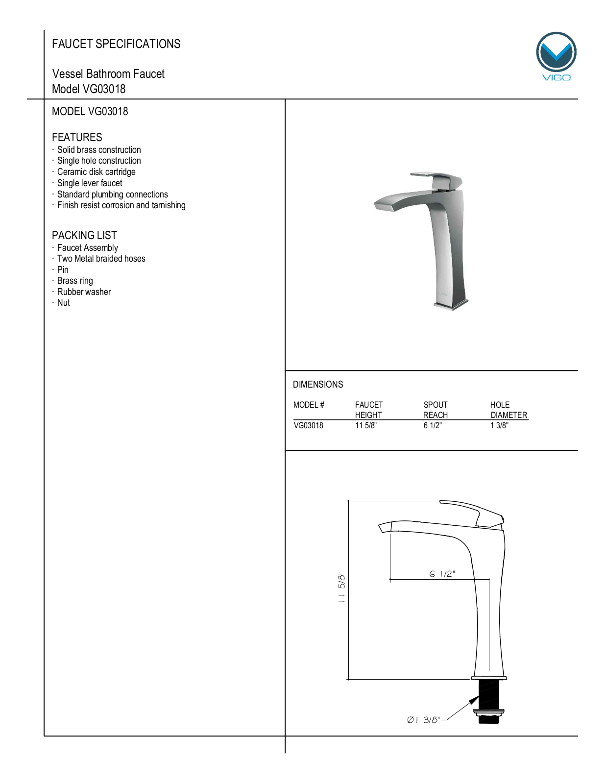 Vigo VG03018 User Manual