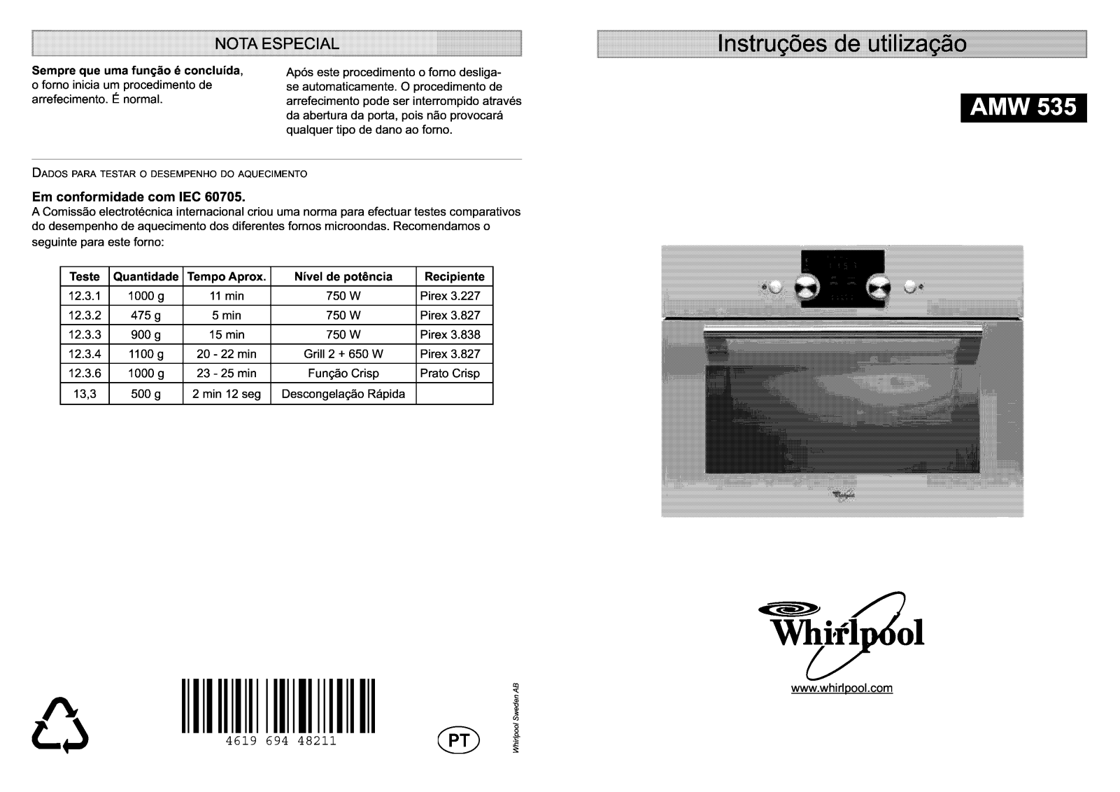 WHIRLPOOL AMW 535 IX User Manual