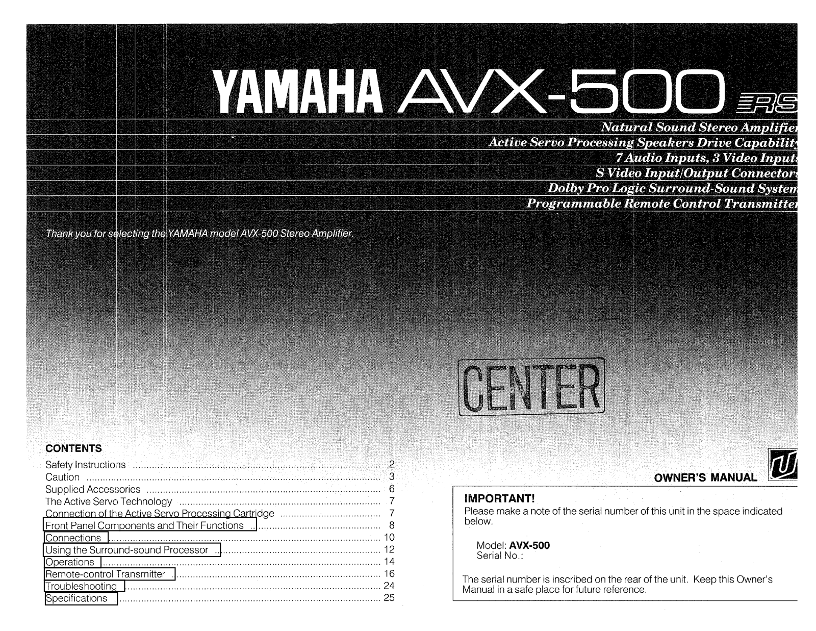 YAMAHA AVX-500RS User Manual