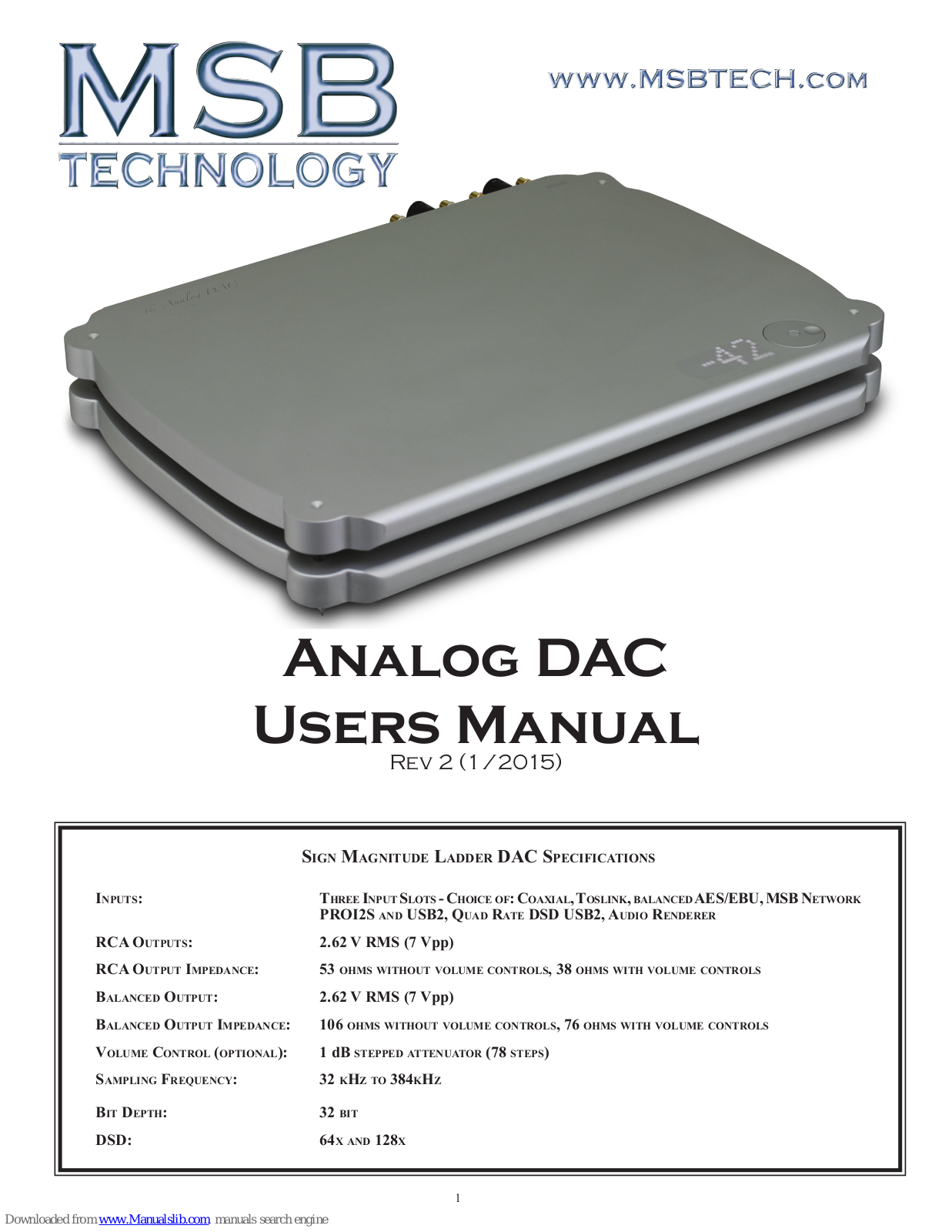 MSB Technology Analog DAC User Manual - ManualMachine.com