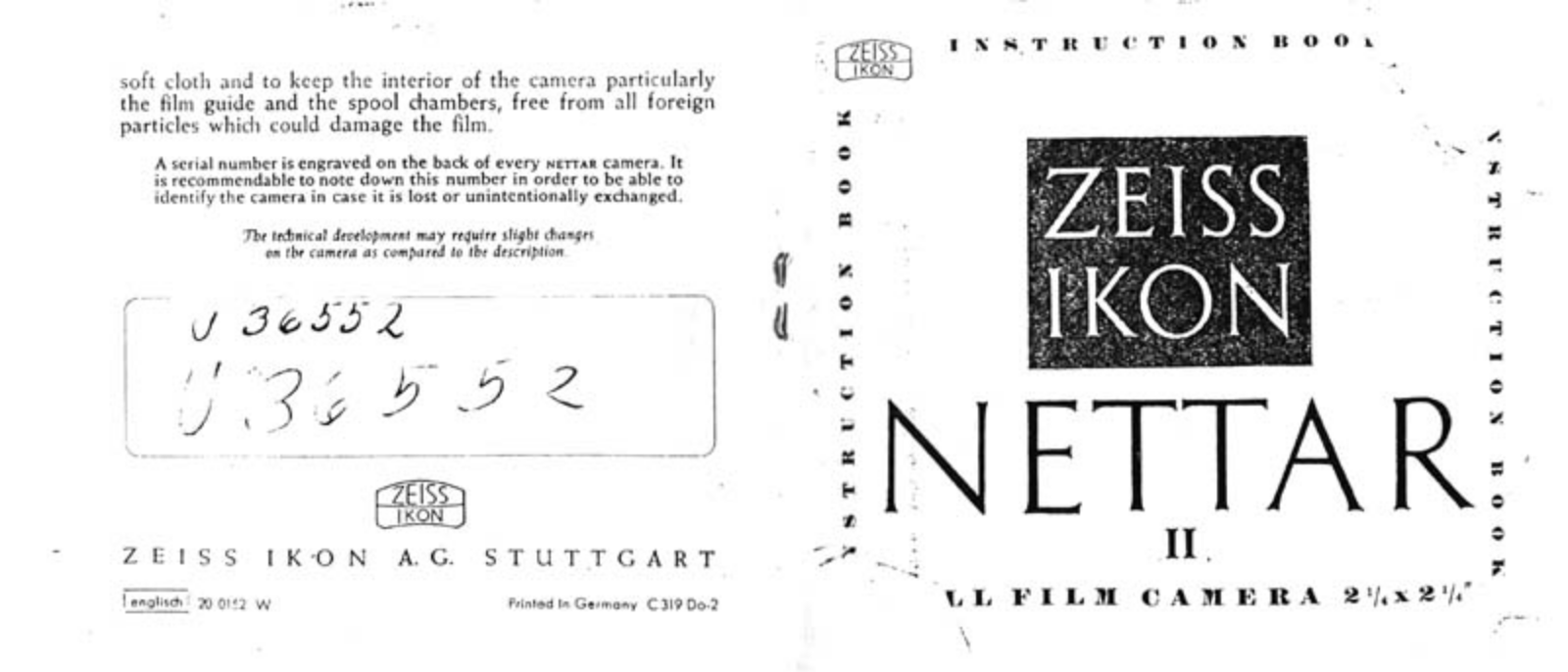 Zeiss Ikon Nettar II Downloadable Instruction Book