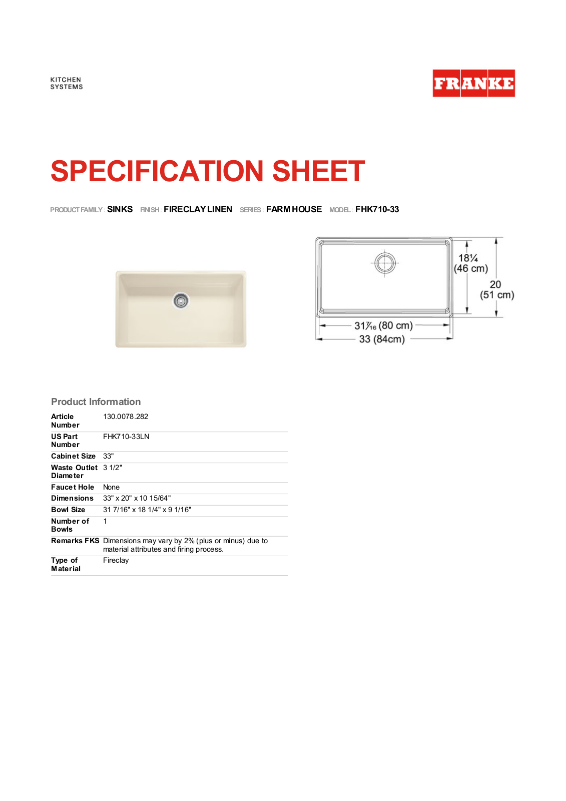 Franke Foodservice FHK710-33 User Manual