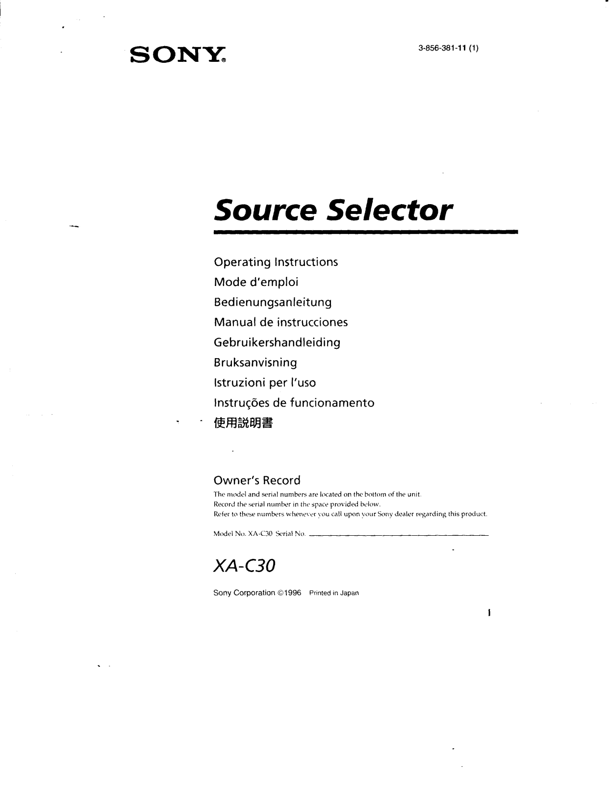 Sony XA-C30 User Manual