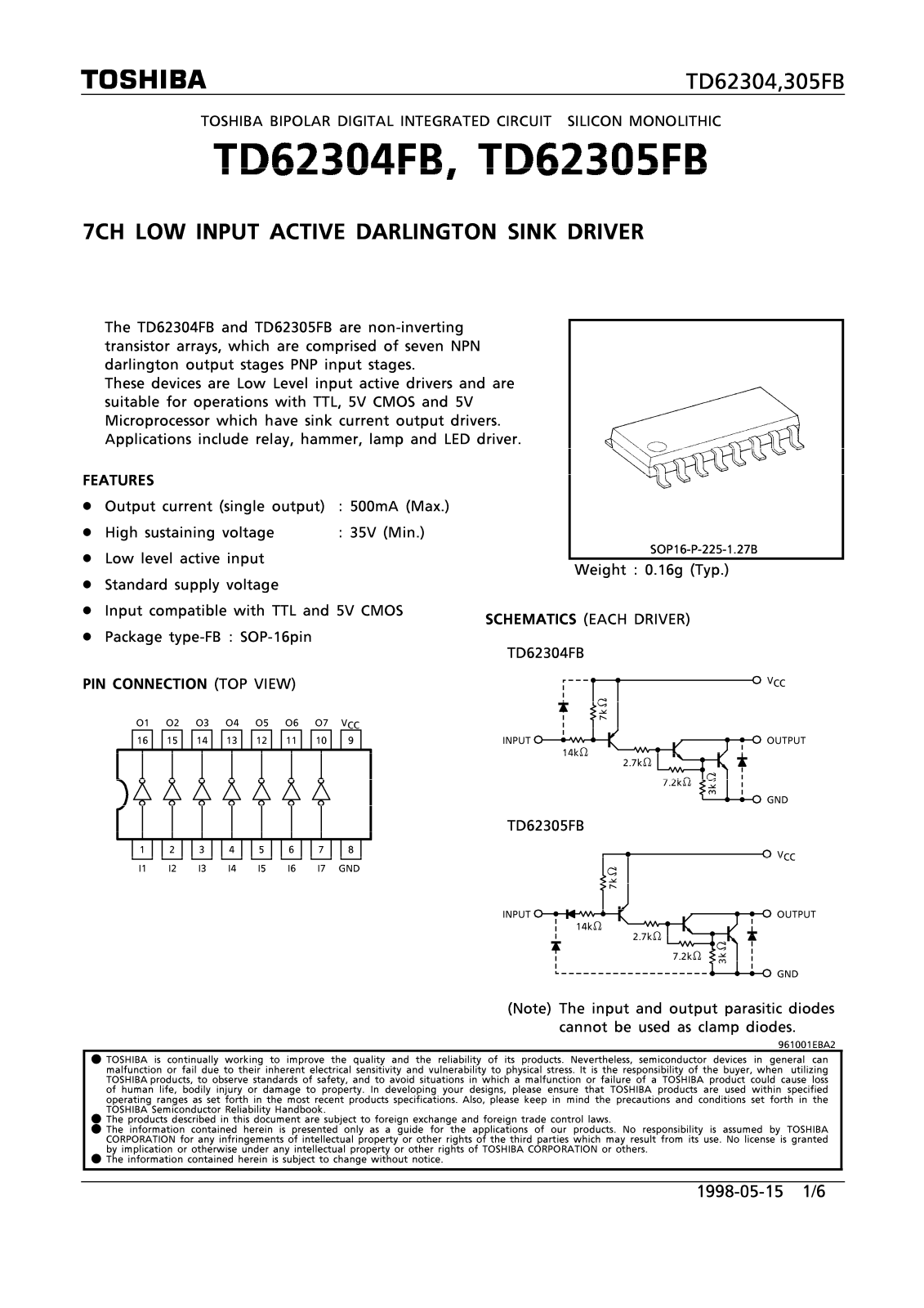 TOSHIBA TD62304, TD 305FB Technical data