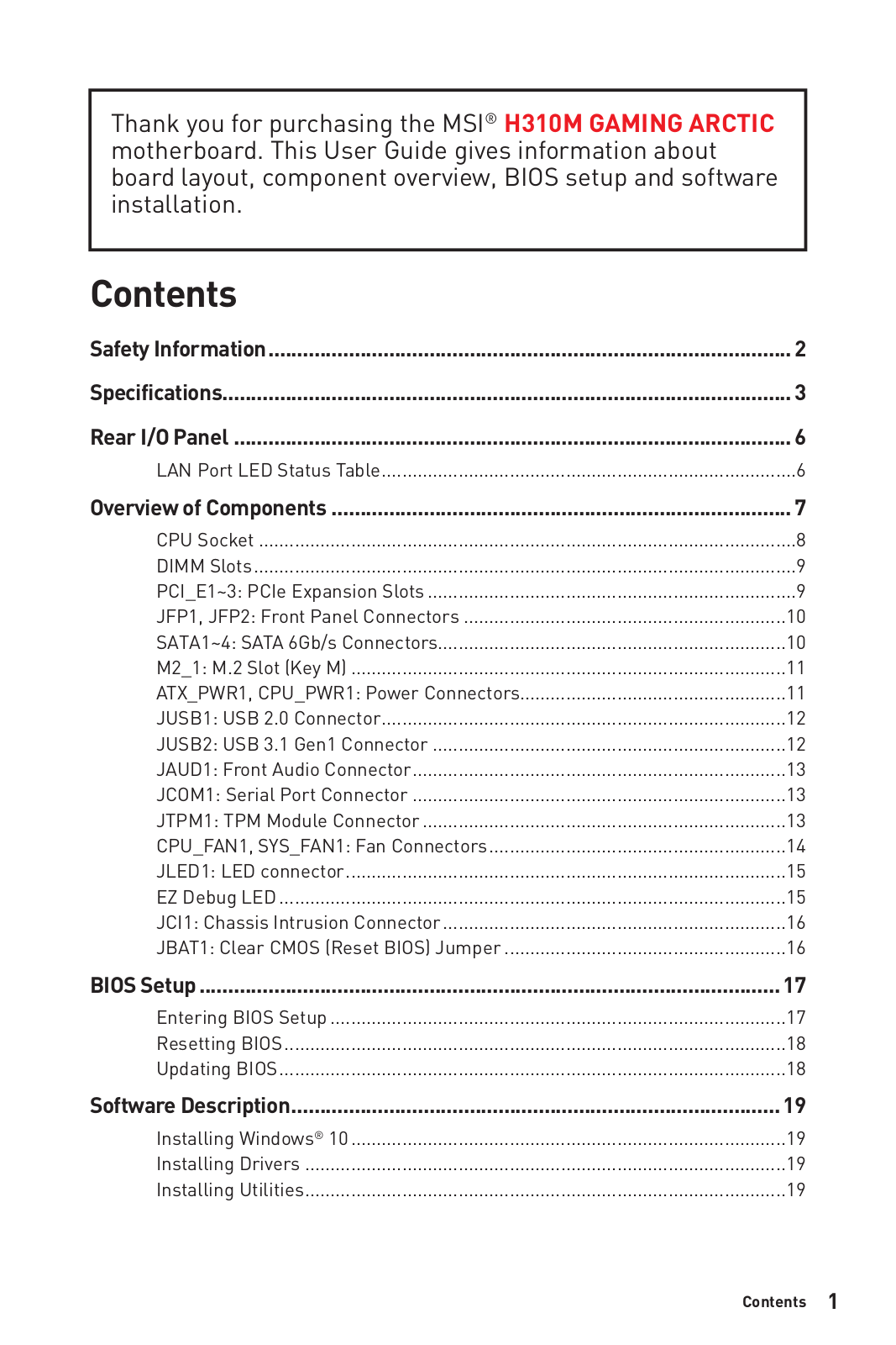 MSI H310M Gaming Arctic operation manual