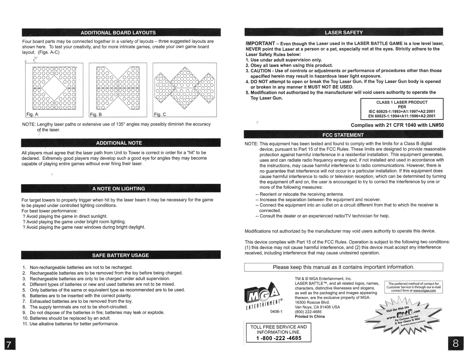 Mga Entertainment LASER BATTLE 7 8 User Manual