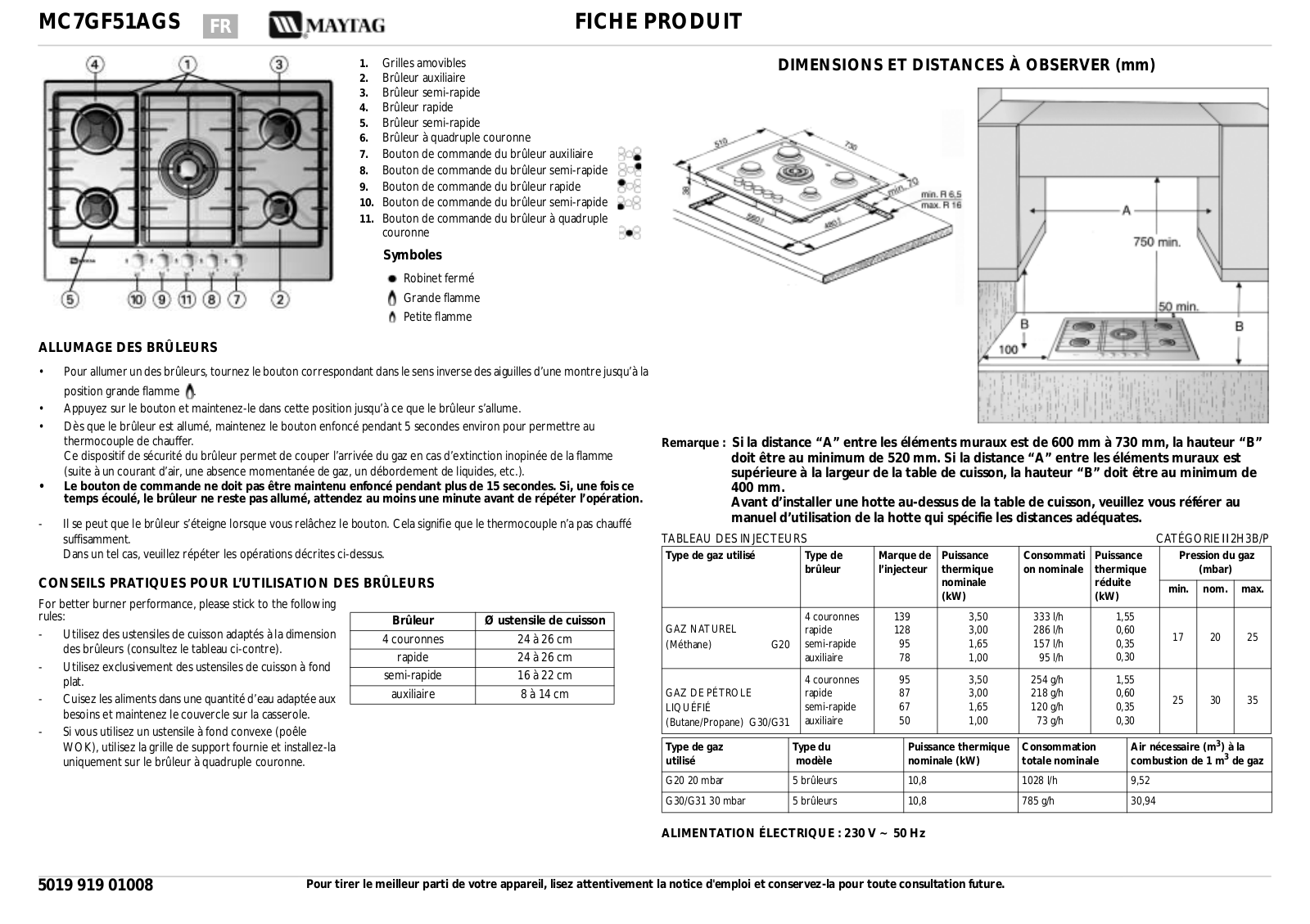 Whirlpool MC7GF51AGS PRODUCT MANUAL