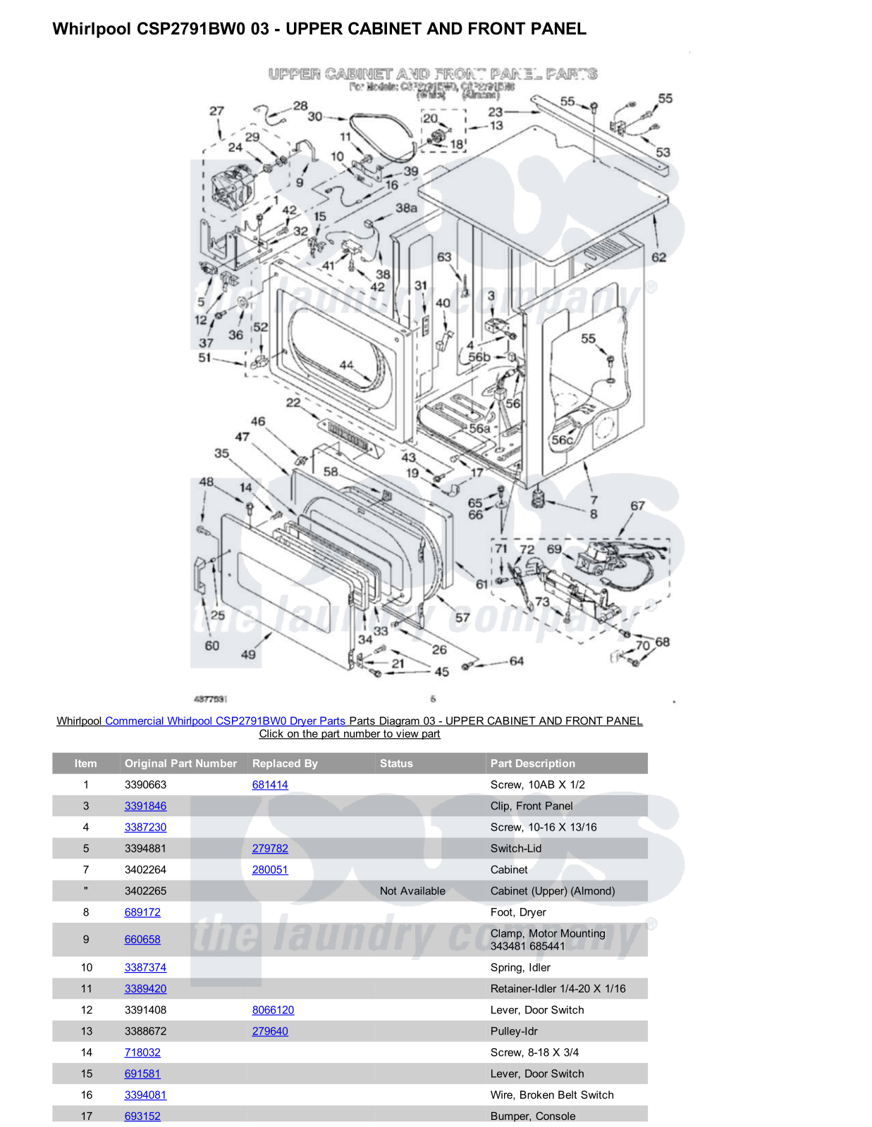 Whirlpool CSP2791BW0 Parts Diagram