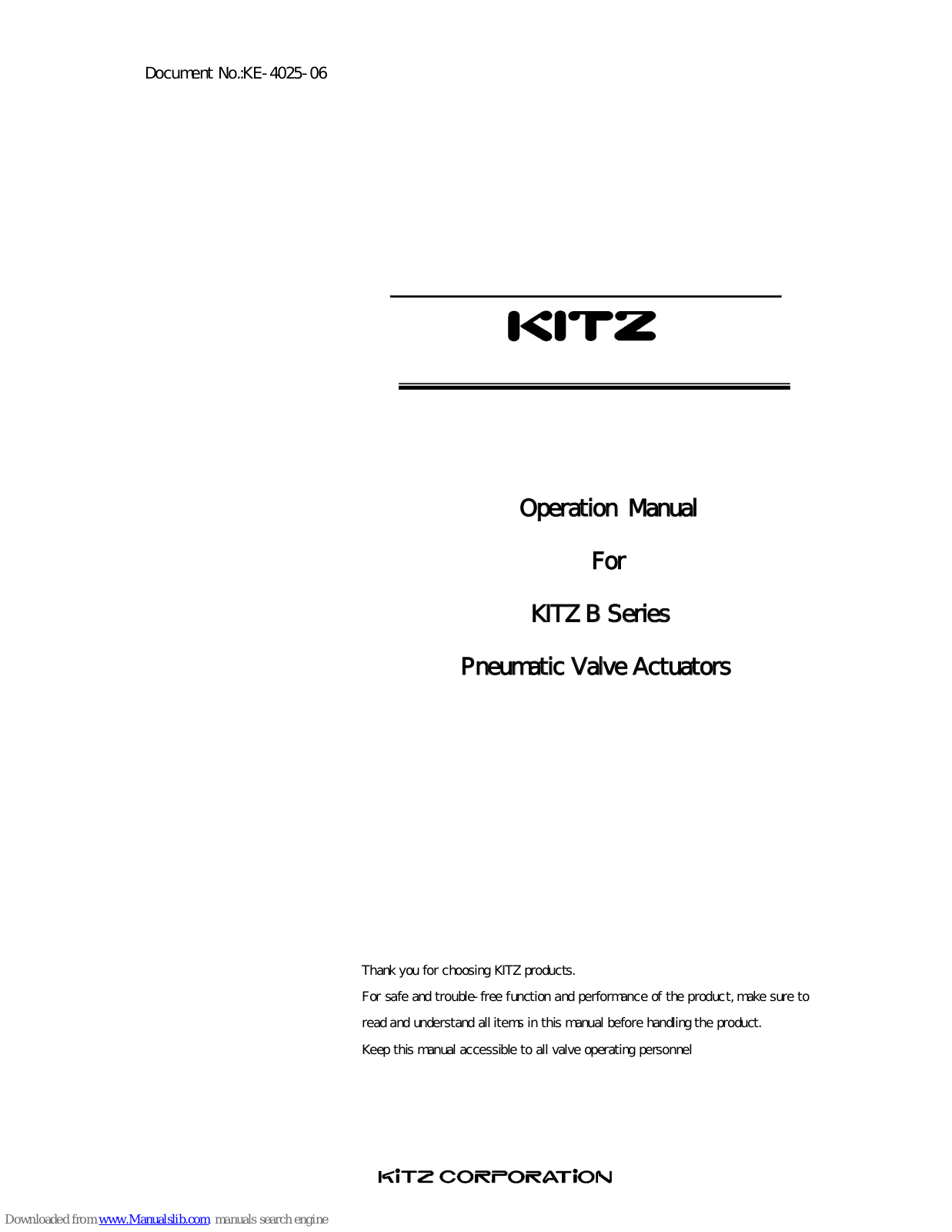 Kitz BS-7, BSW-7, BD, BS-1, BS-0 Operation Manual