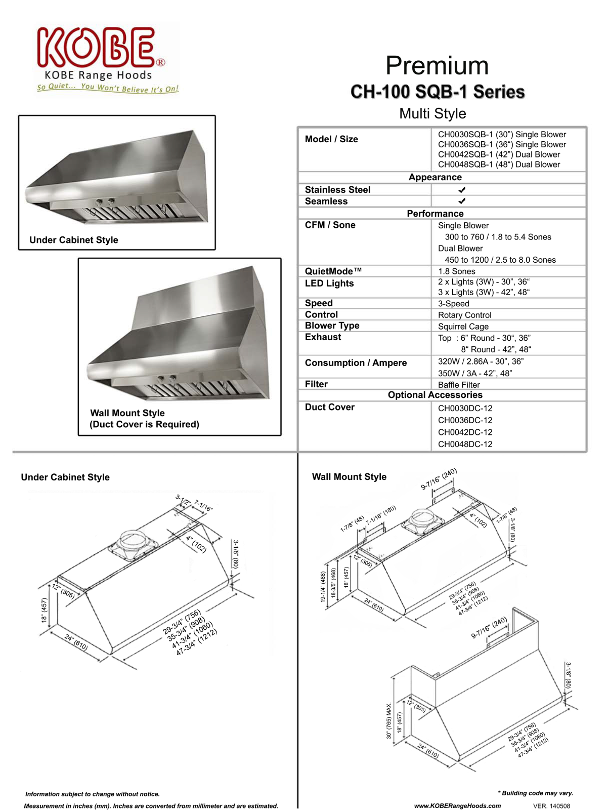 Kobe CH0042SQB1 Specifications