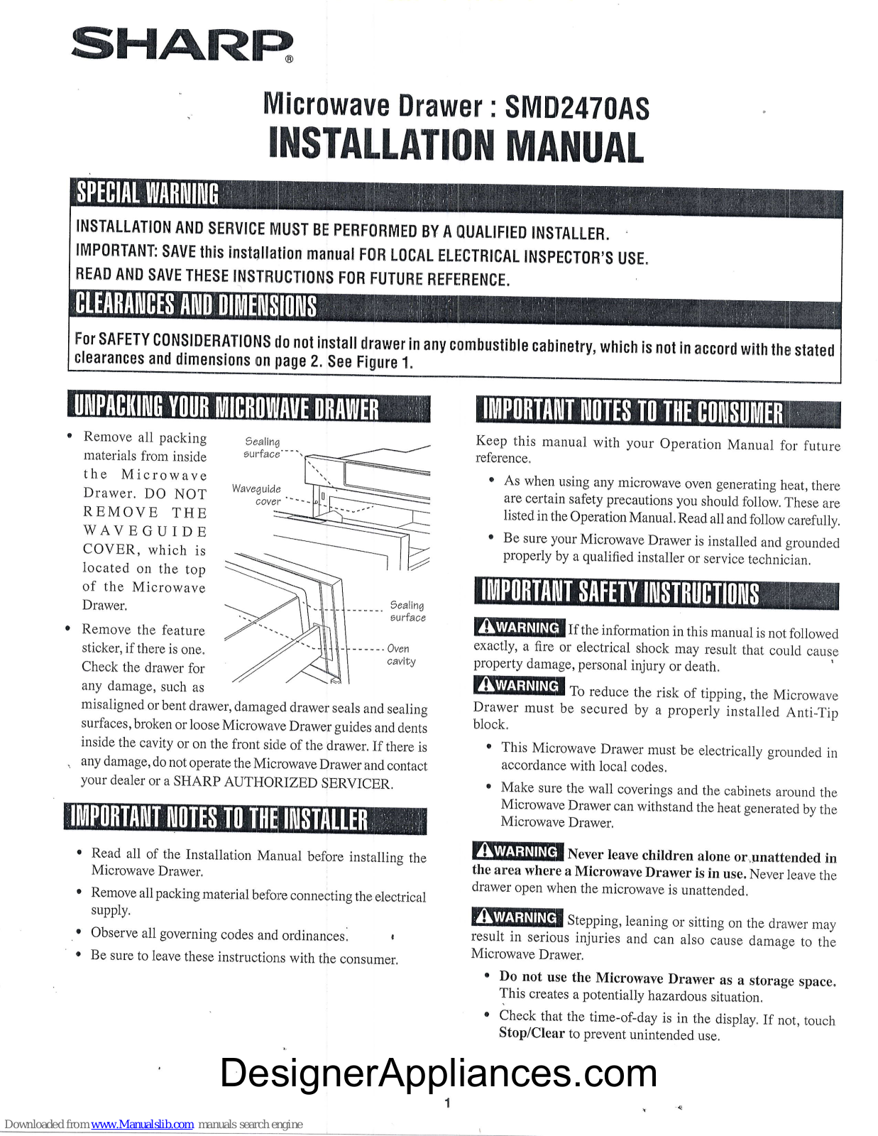 Sharp SMDZ470AS Installation Manaul - ManualMachine.com