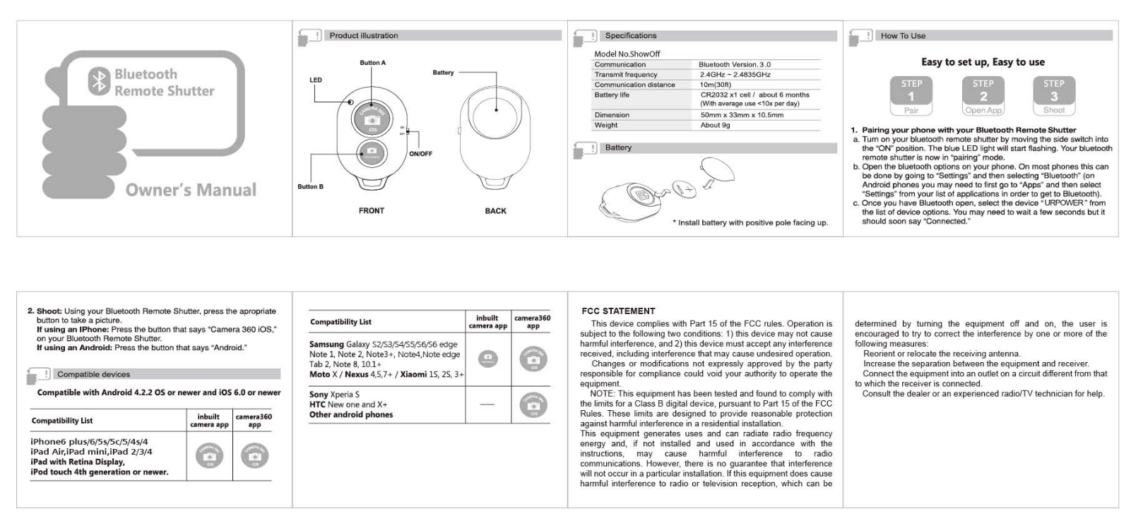 NINGBO JINGHUI OPTO ELECTRONIC SHOWOFF User Manual