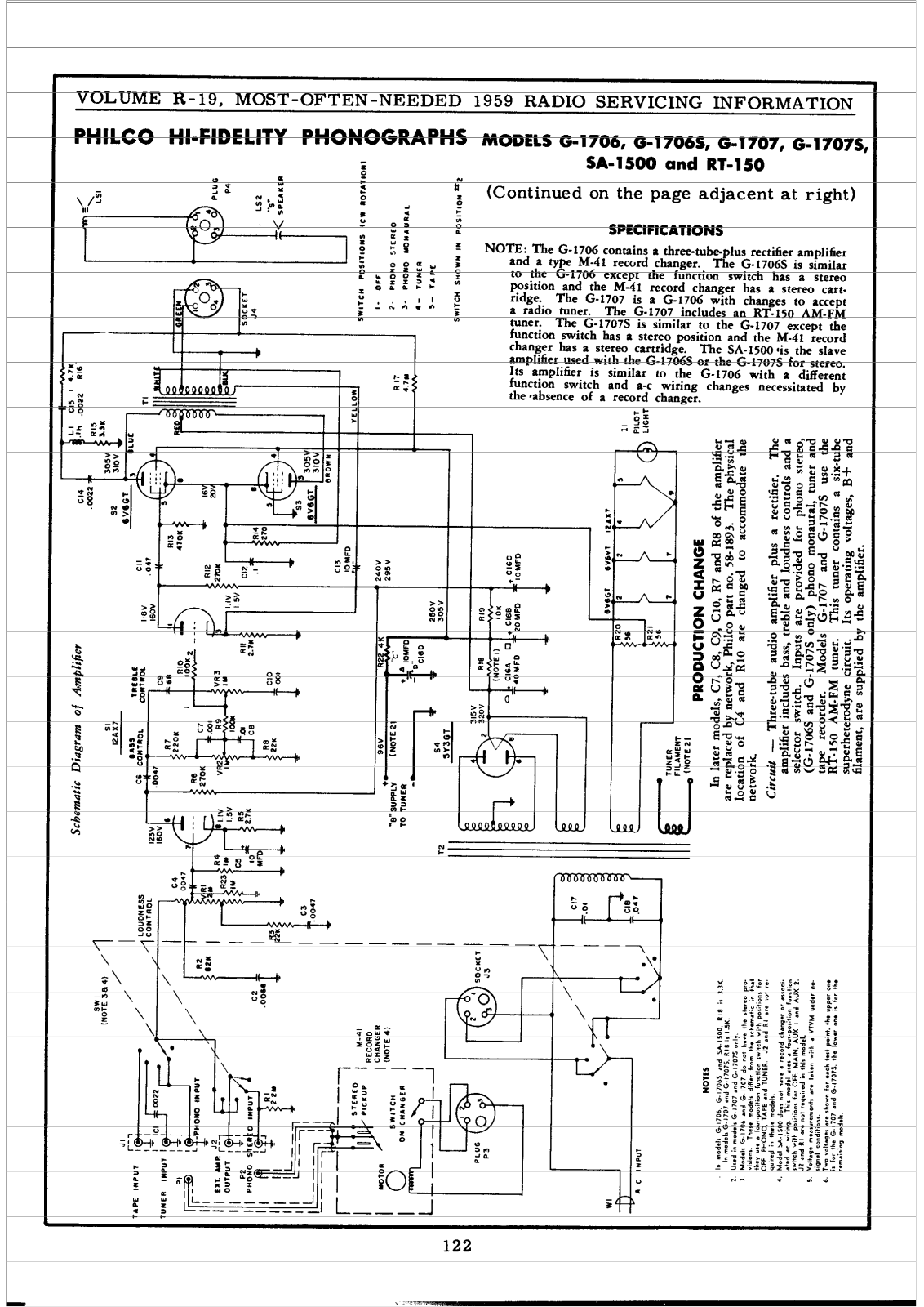 Philco G-1706, G-1706S, G-1707, G-1707S, SA-1500 Schematic