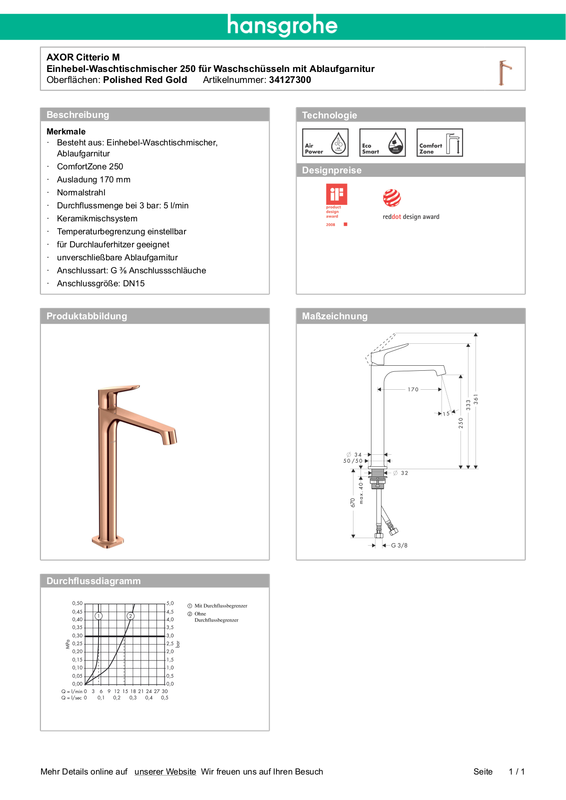 Hansgrohe AXOR 34127300 User Manual