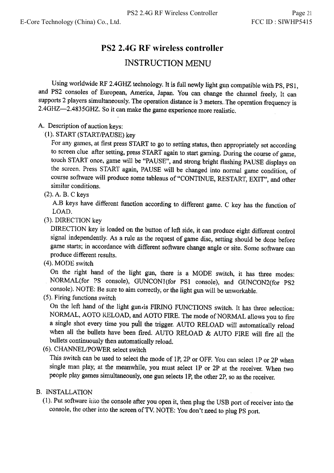 E Core Technology HP5415 Users Manual