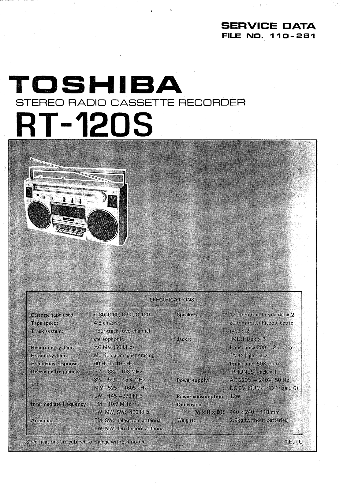 Toshiba RT-120-S Service manual