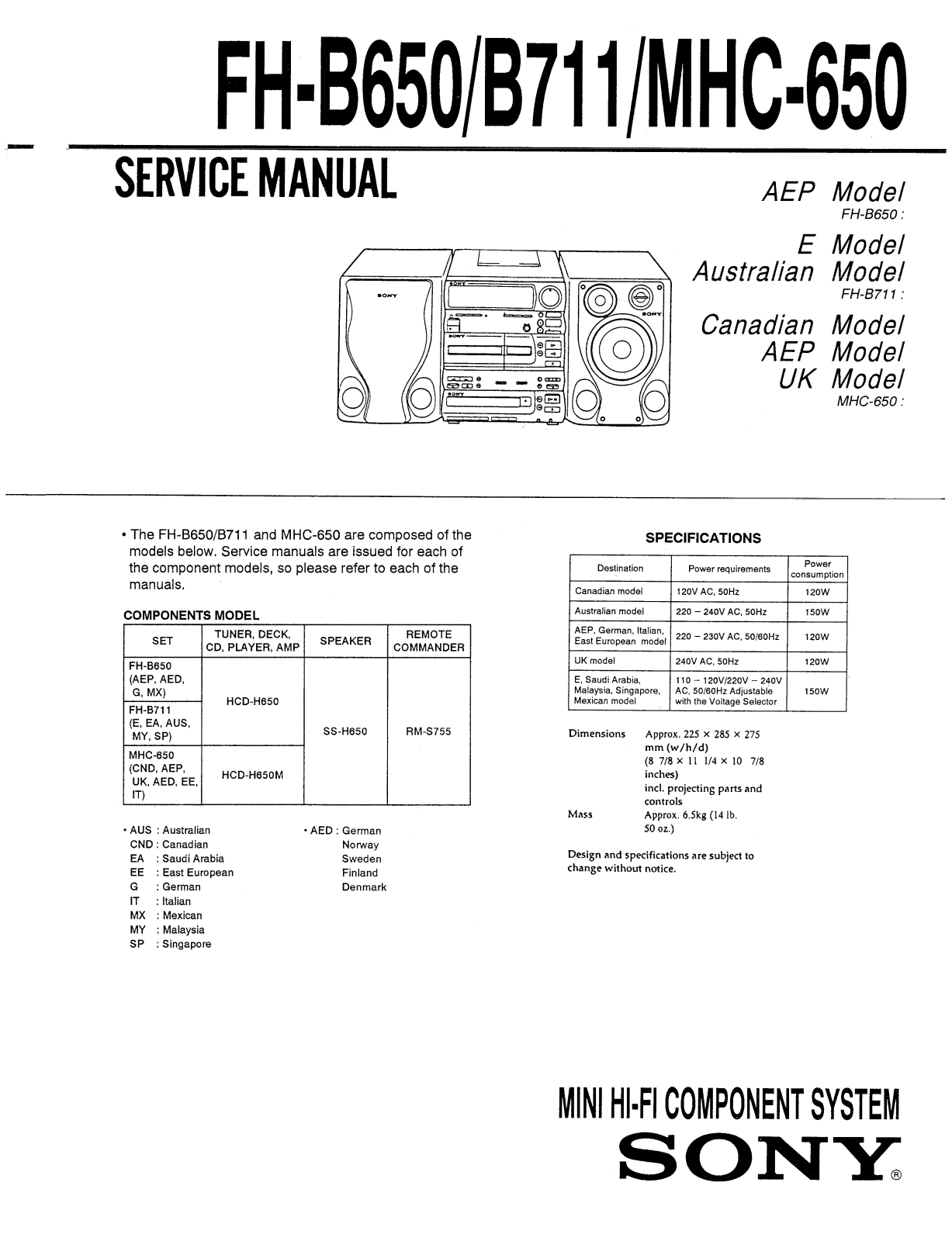 SONY FH-B650, FH-B711, MHC-650 SERVICE MANUAL
