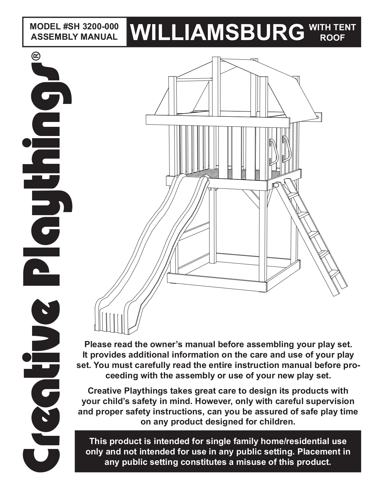 Creative Playthings Williamsburg, Williamsburg SH 3100-000 Assembly Manual