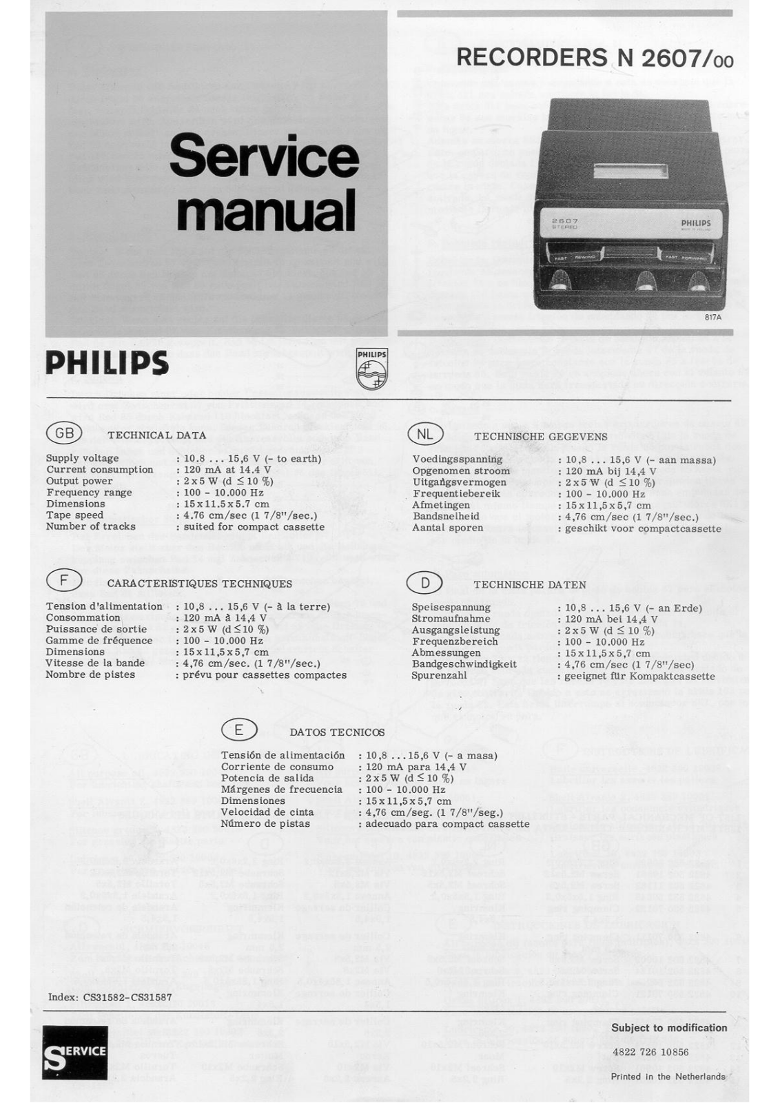 Philips N-2607 Service Manual