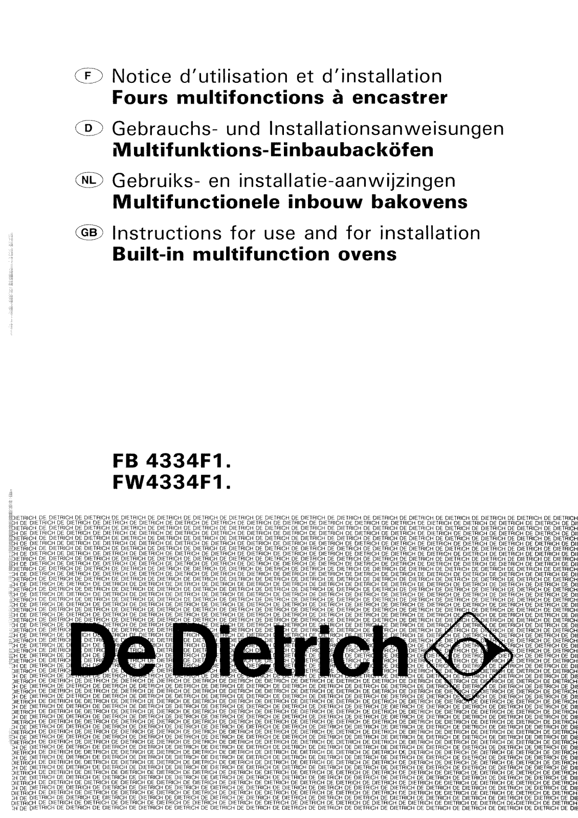 De dietrich FB4334F1, FW4334F1 User Manual