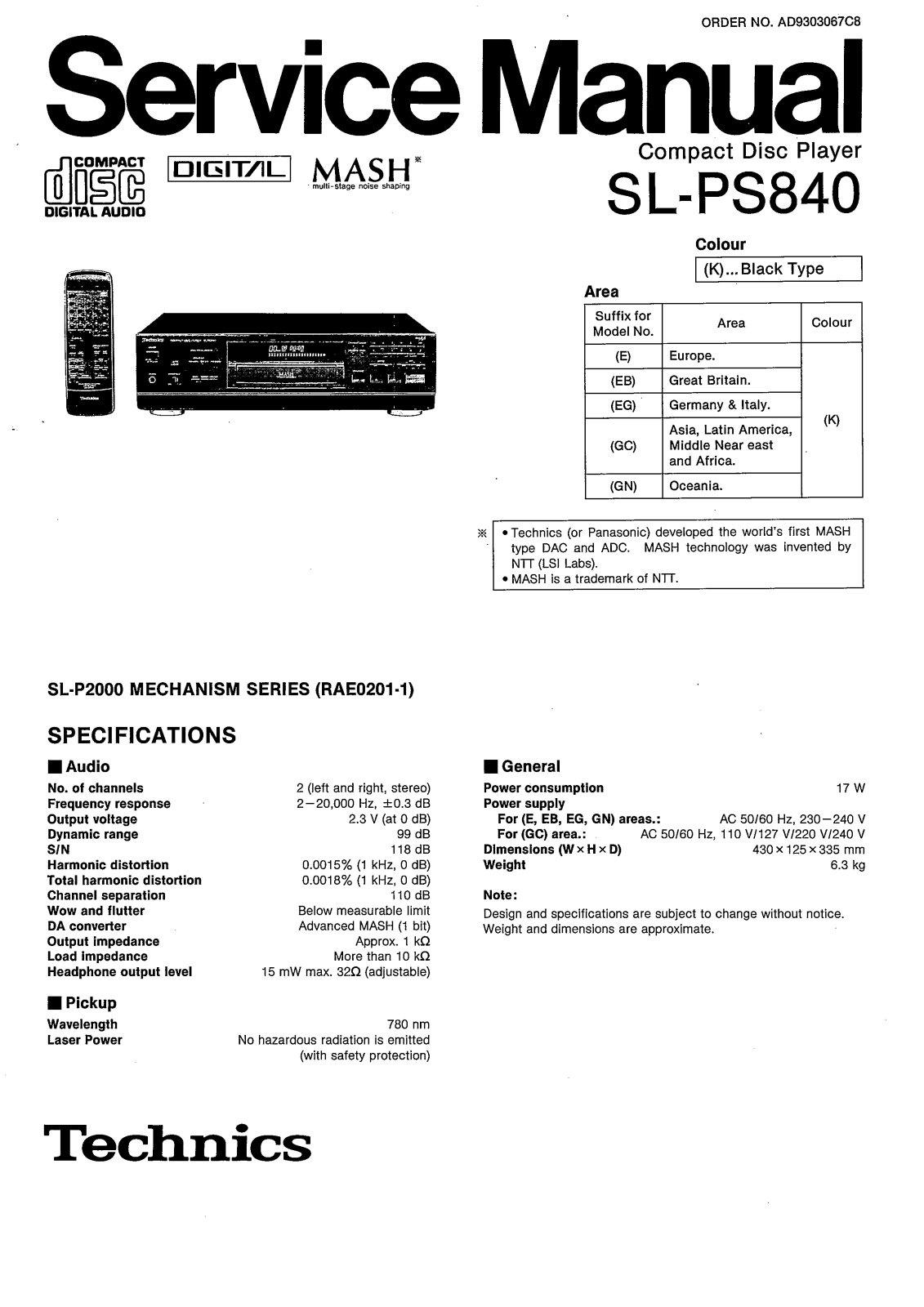 Technics SLPS-840 Service manual