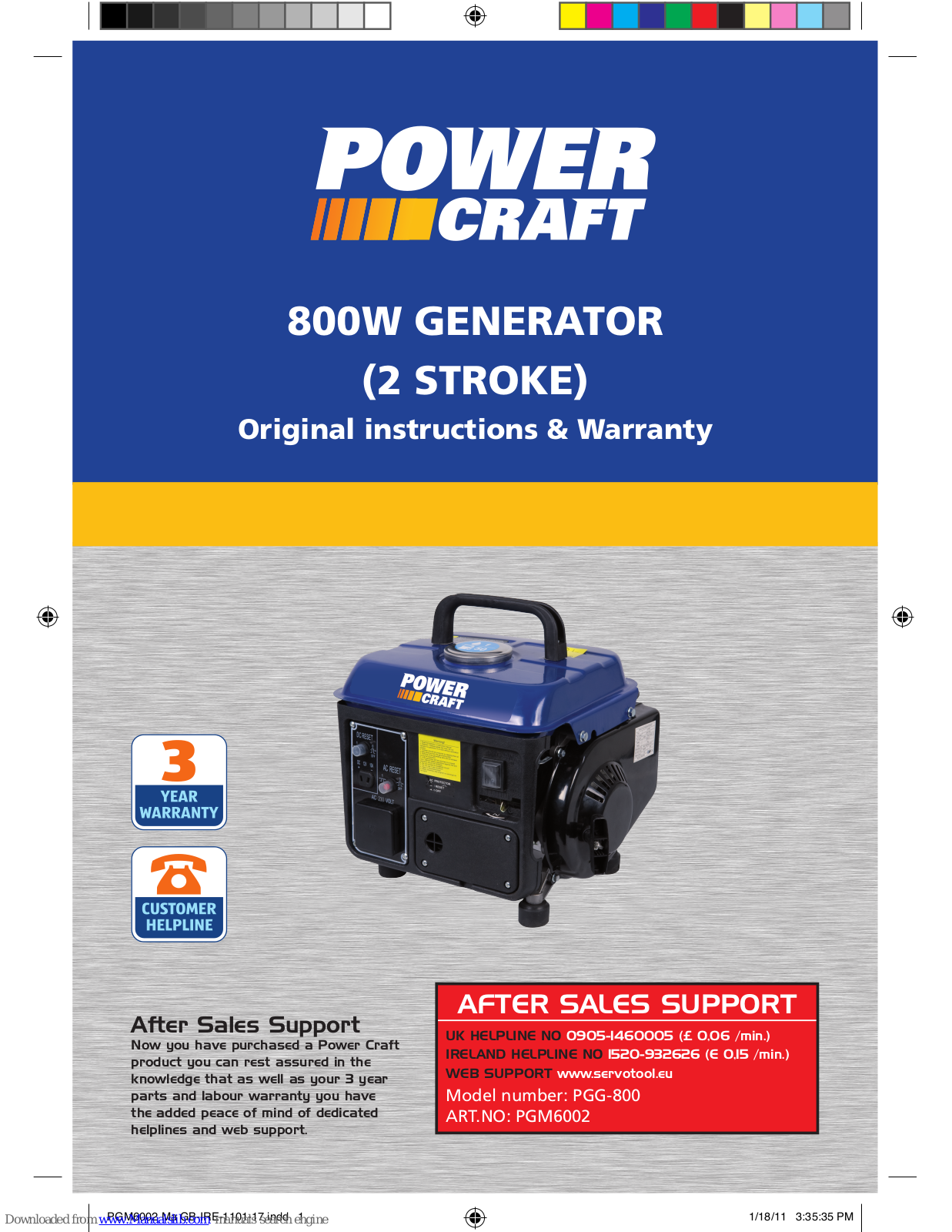 Power Craft PGG-800 Original Instructions & Warranty