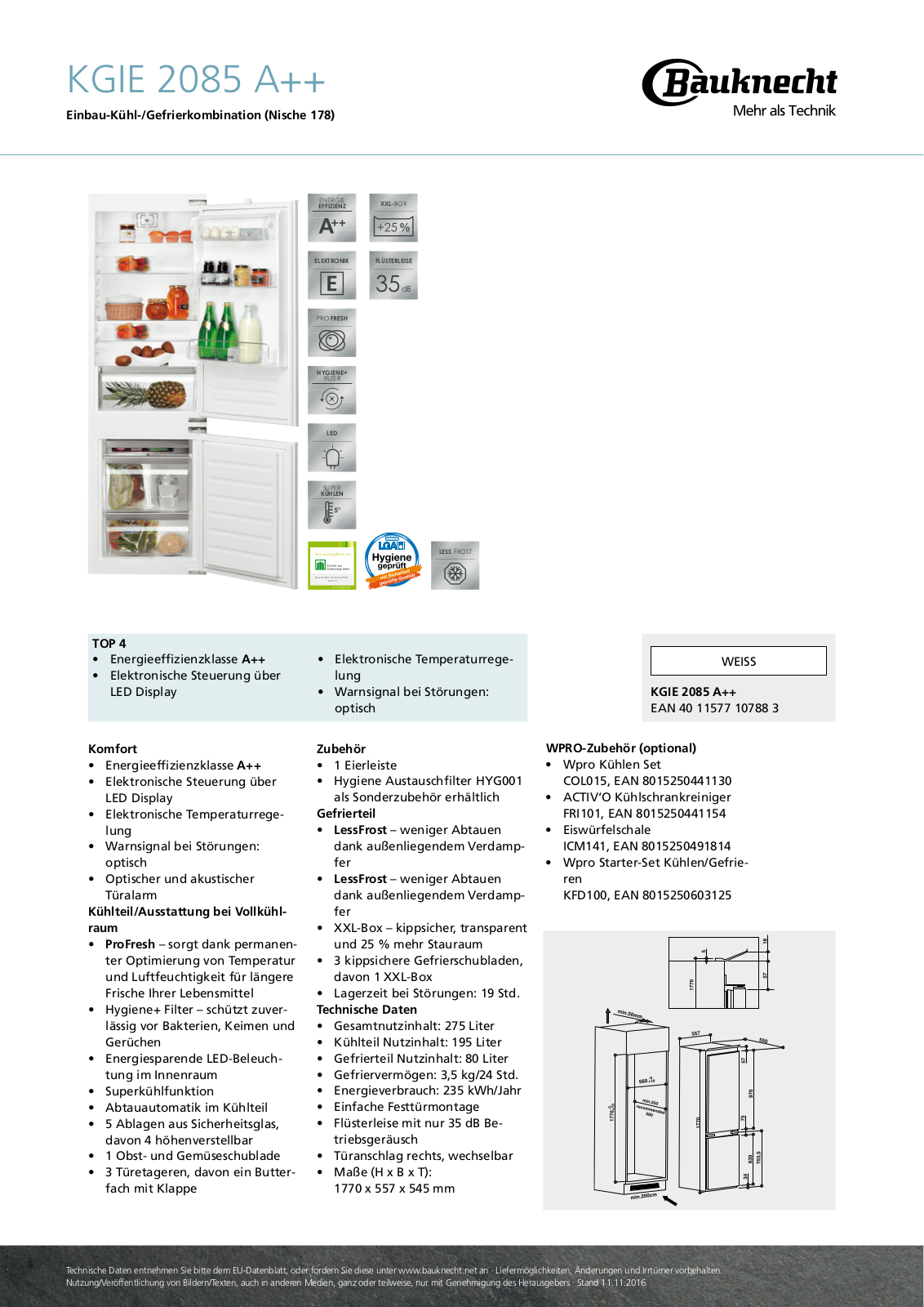 Bauknecht KGIE 2085 A++ User Manual