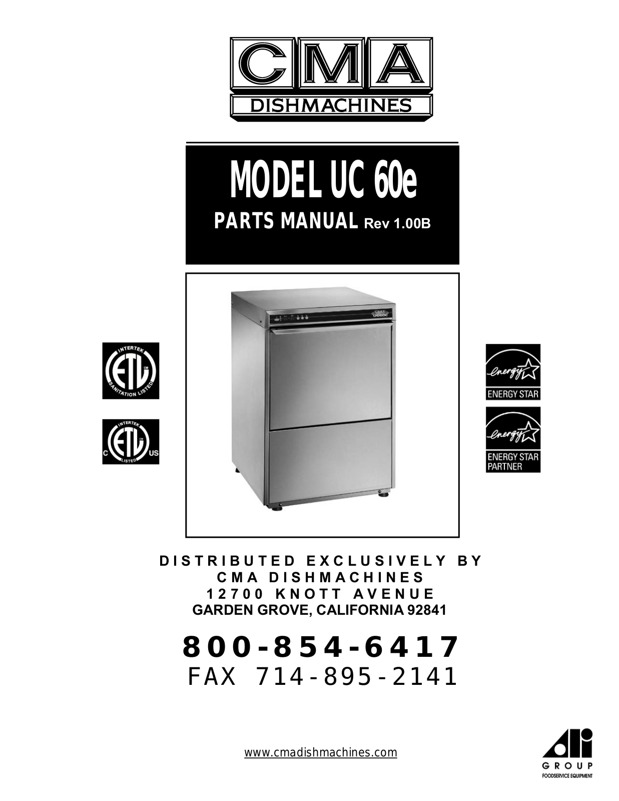 CMA Dishmachines UC60e Parts List