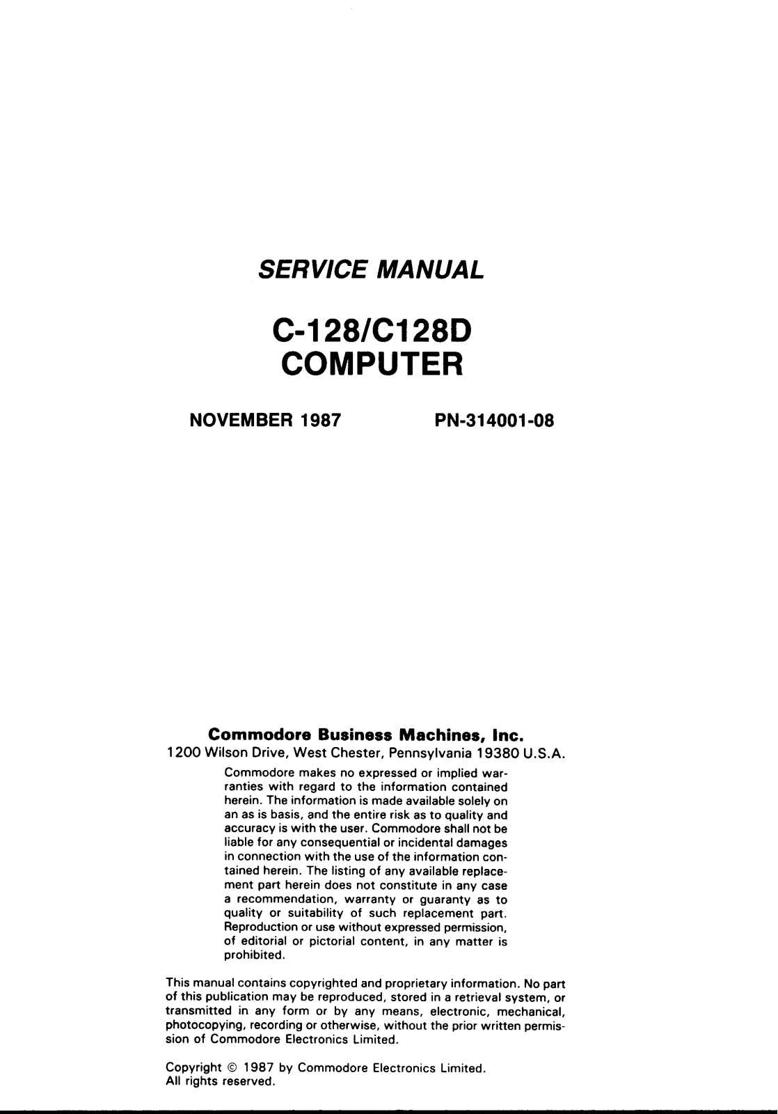 Commodore C-128D, C-128 Service Manual