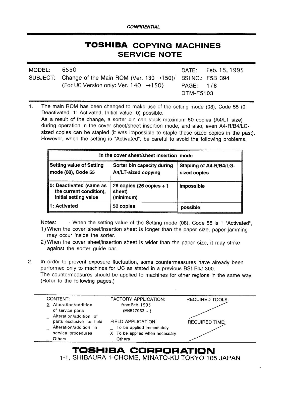 Toshiba f5b394 Service Note