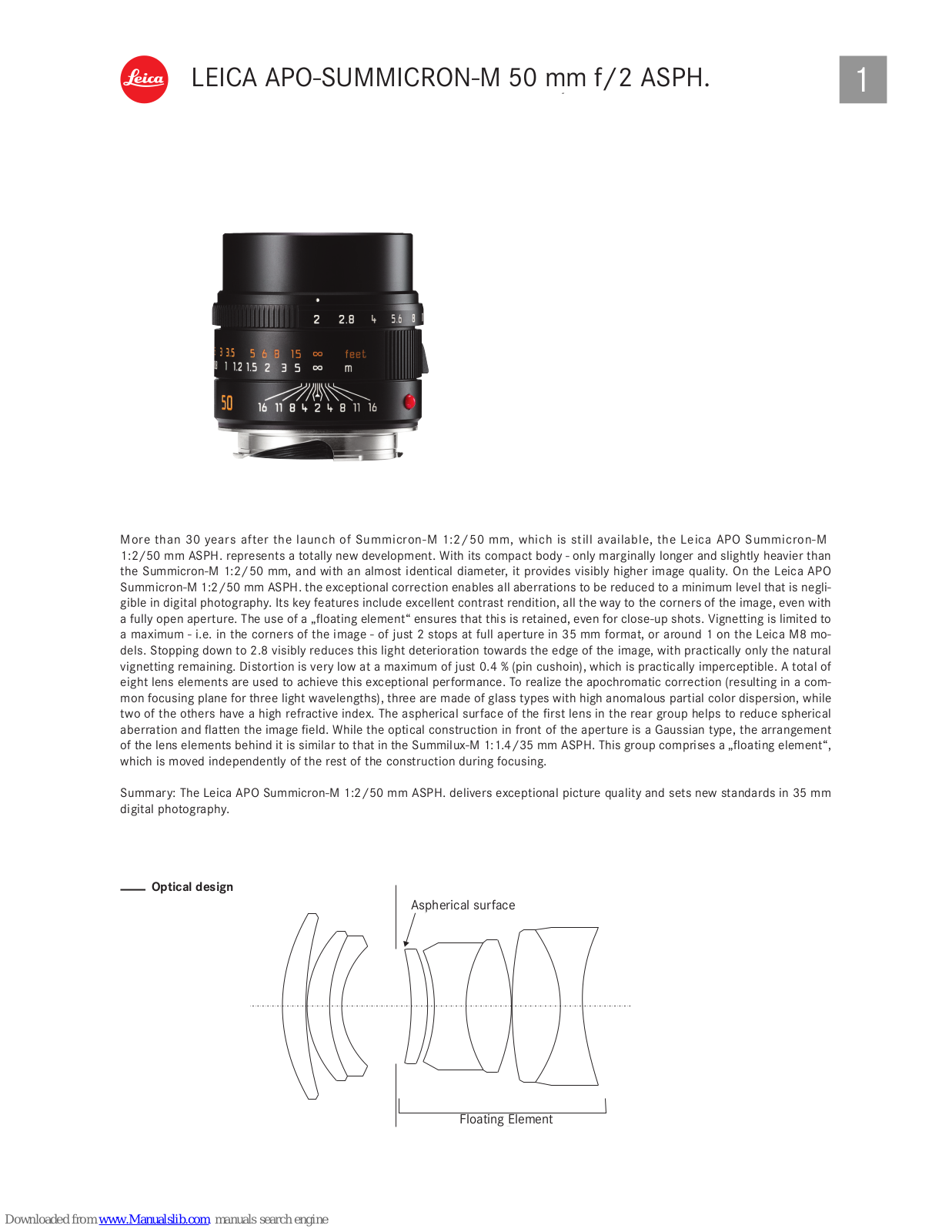 Leica APO-SUMMICRON-M 50 mm f/2 ASPH. User Manual