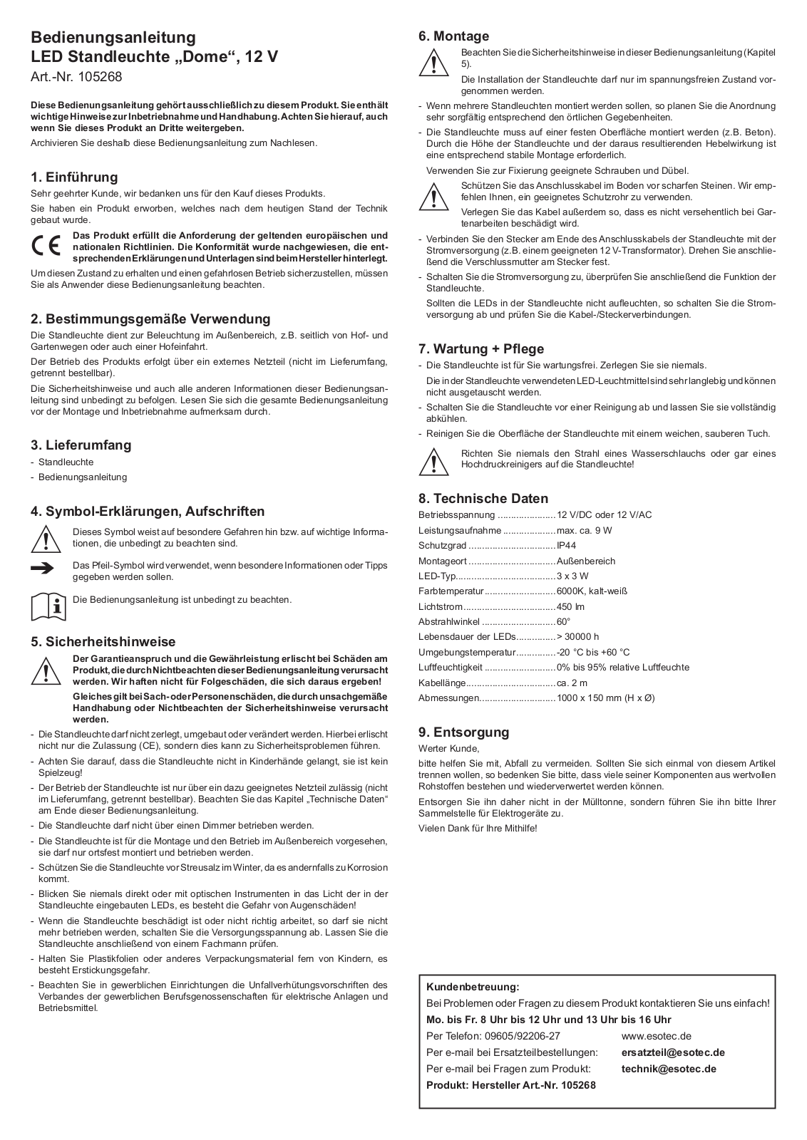 Esotec 105268 Operating Manual