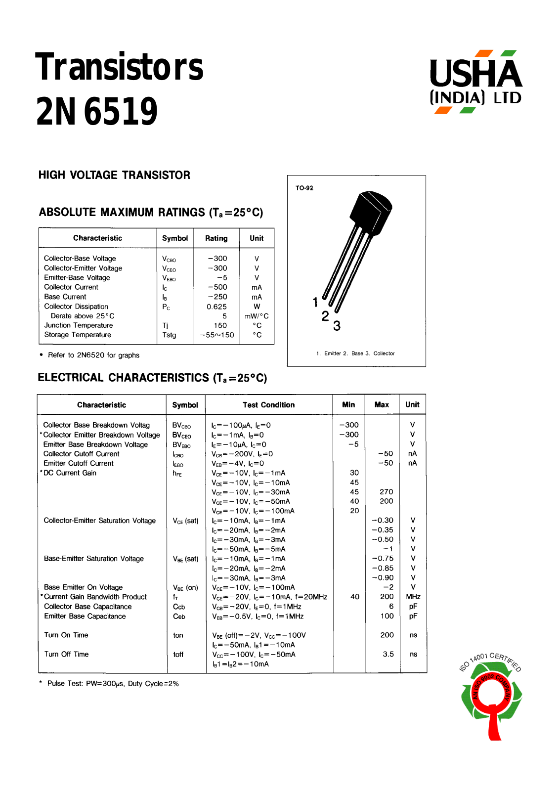 USHA 2N6519 Datasheet