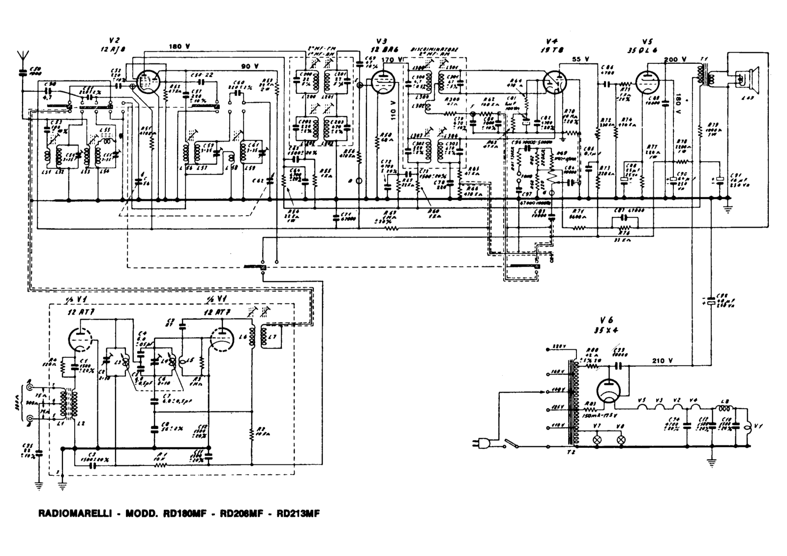 Radiomarelli rd180mf, rd208mf, rd213mf schematic