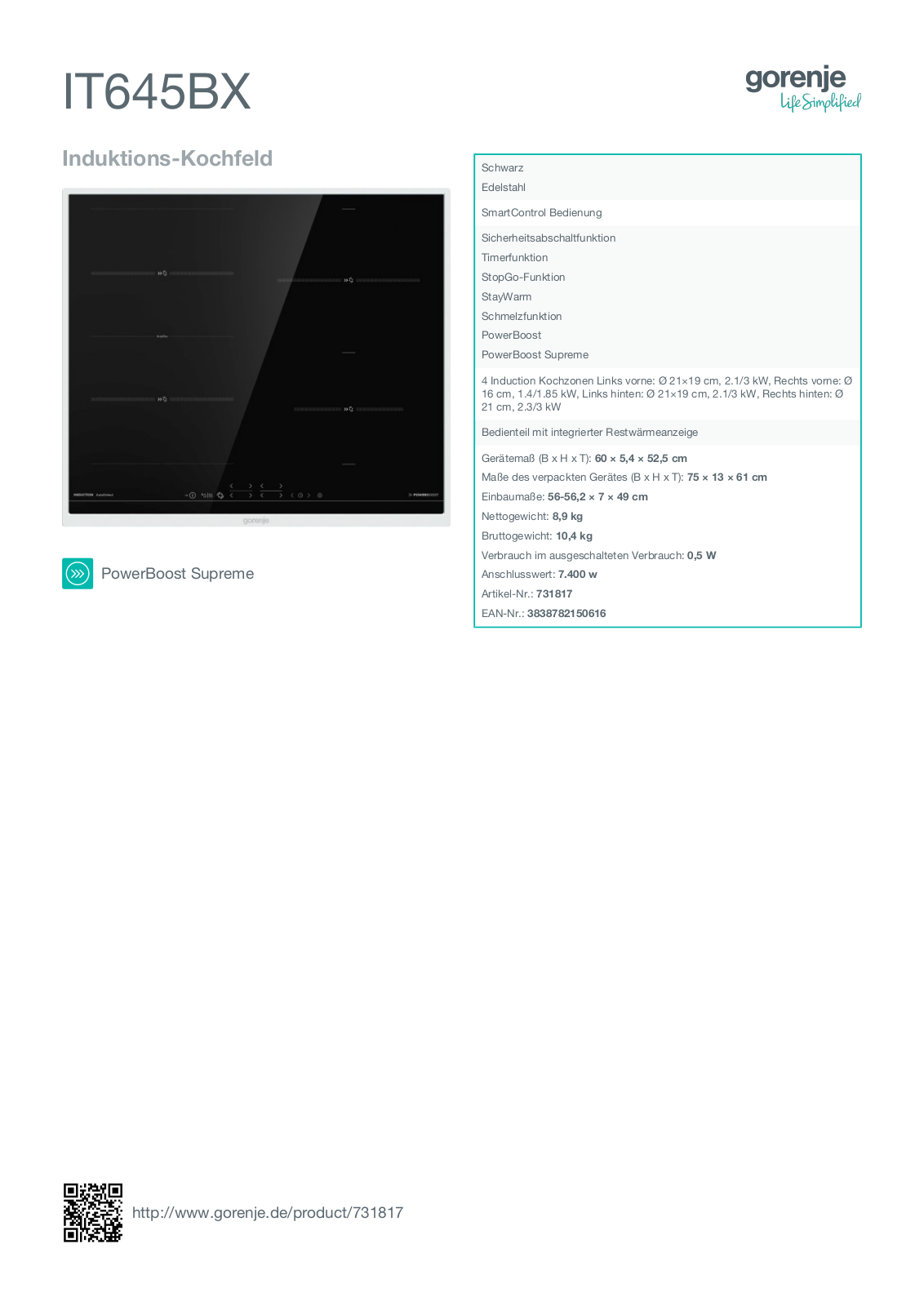 GORENJE IT645BX Technical data