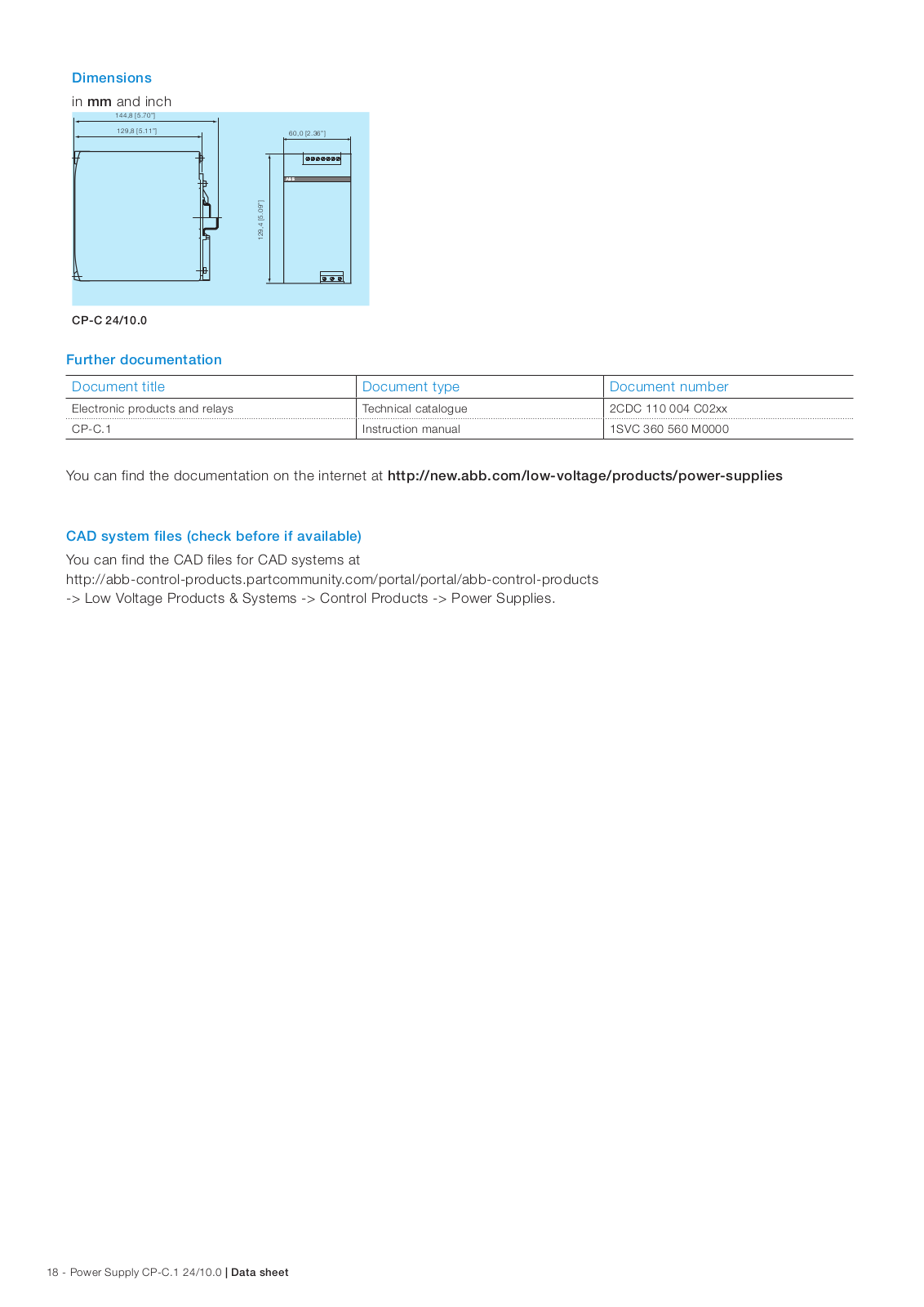 ABB CP-C 24/10.0 Dimensional Sheet