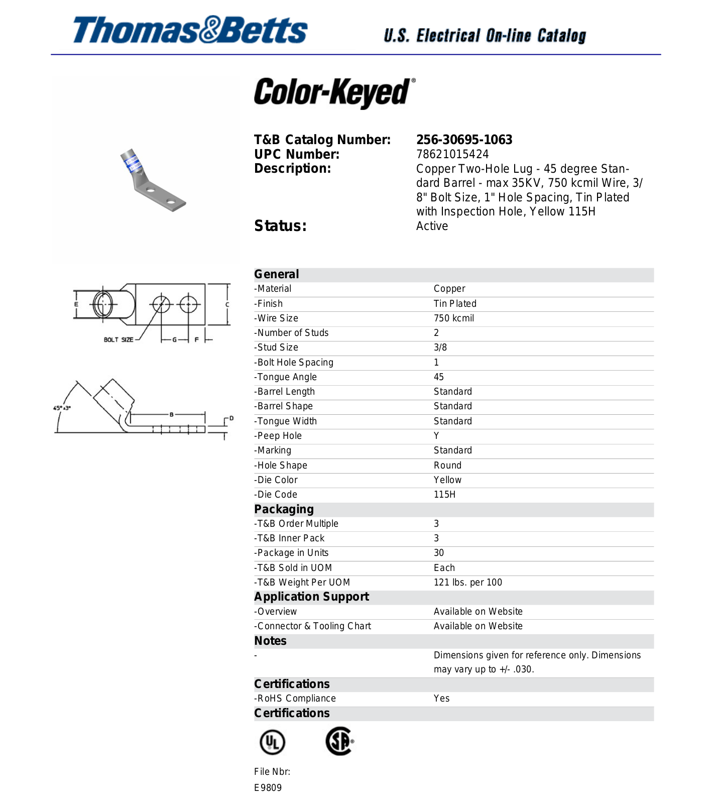 Thomas & Betts 256-30695-1063 Data Sheet - ManualMachine.com