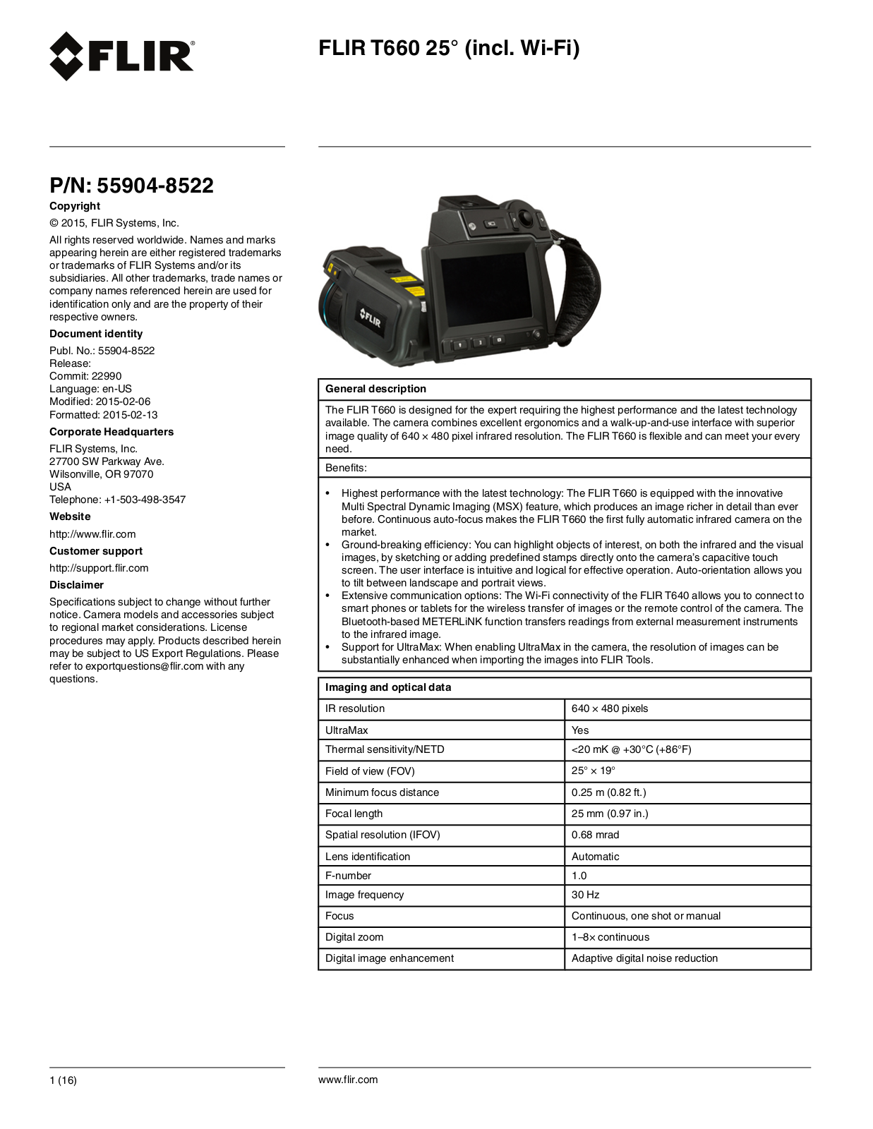 FLIR T660 Specifications