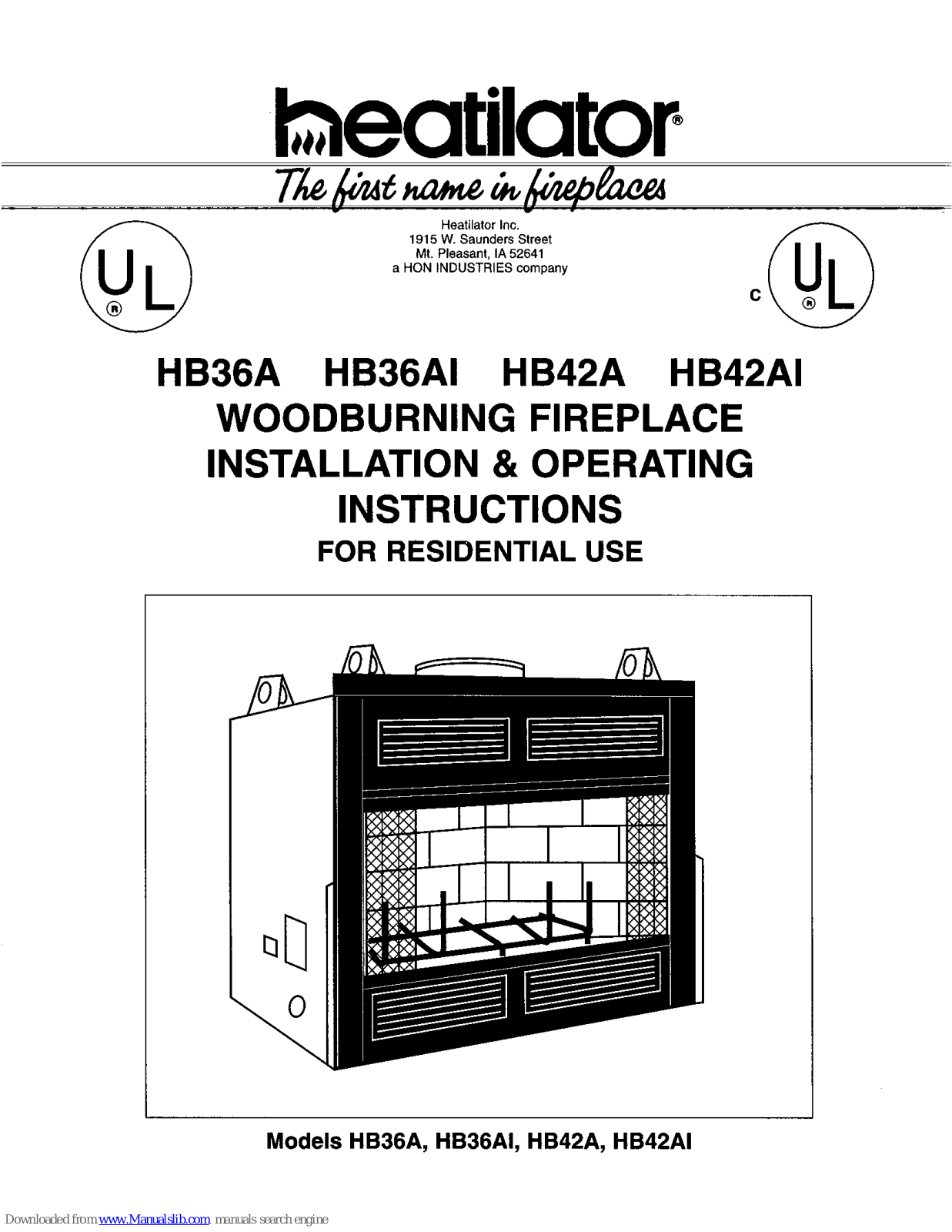 Heatilator HB36A, HB36AI, HB42A, HB42AI Installation & Operation Instructions